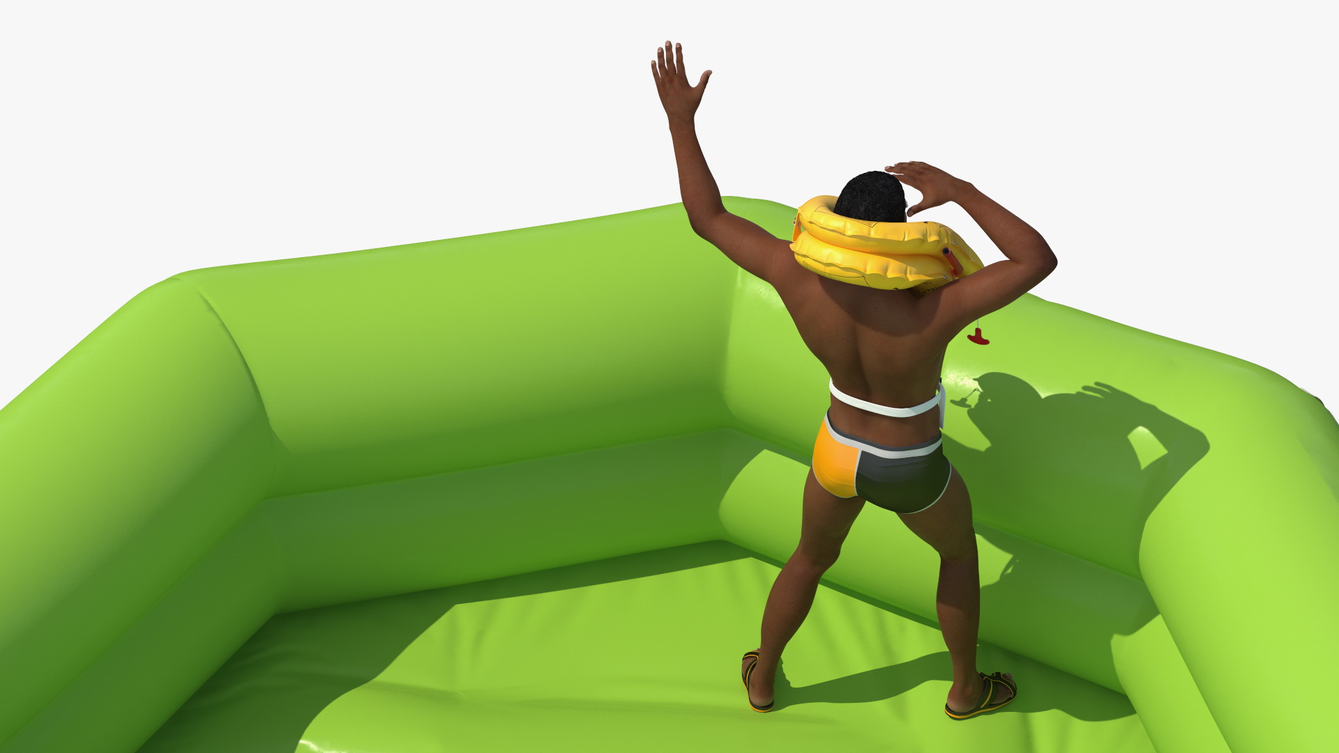 3D model Man in Life Vest on Inflatable Raft