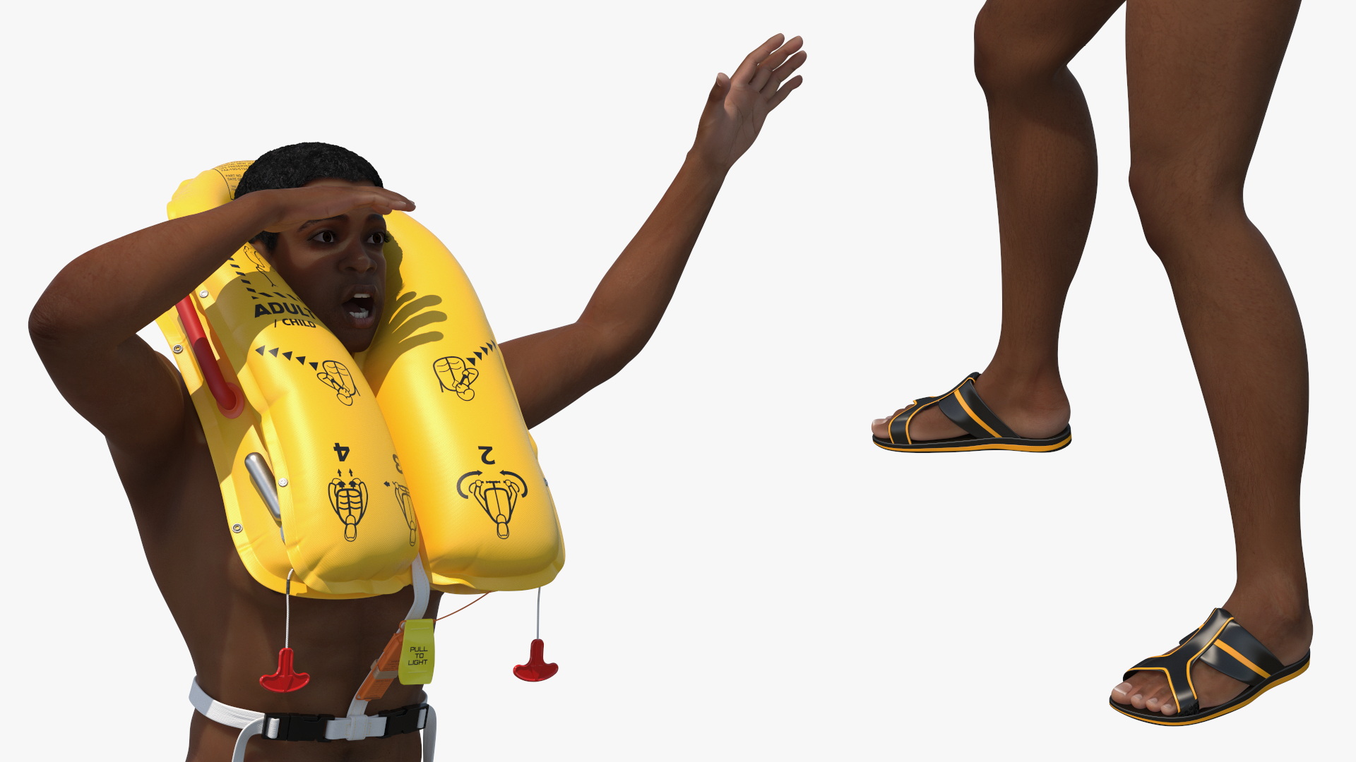 3D model Man in Life Vest on Inflatable Raft