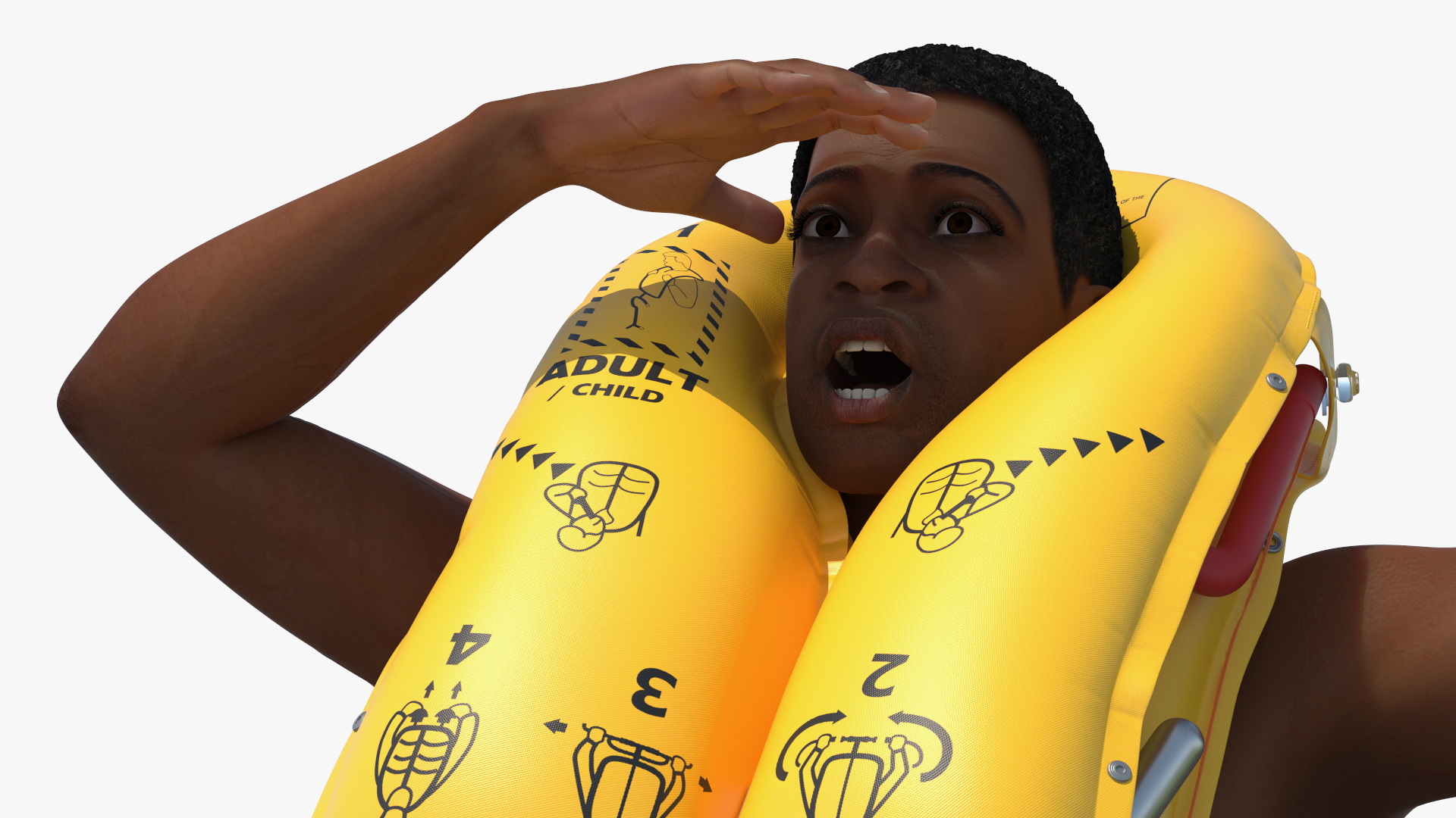 3D model Man in Life Vest on Inflatable Raft