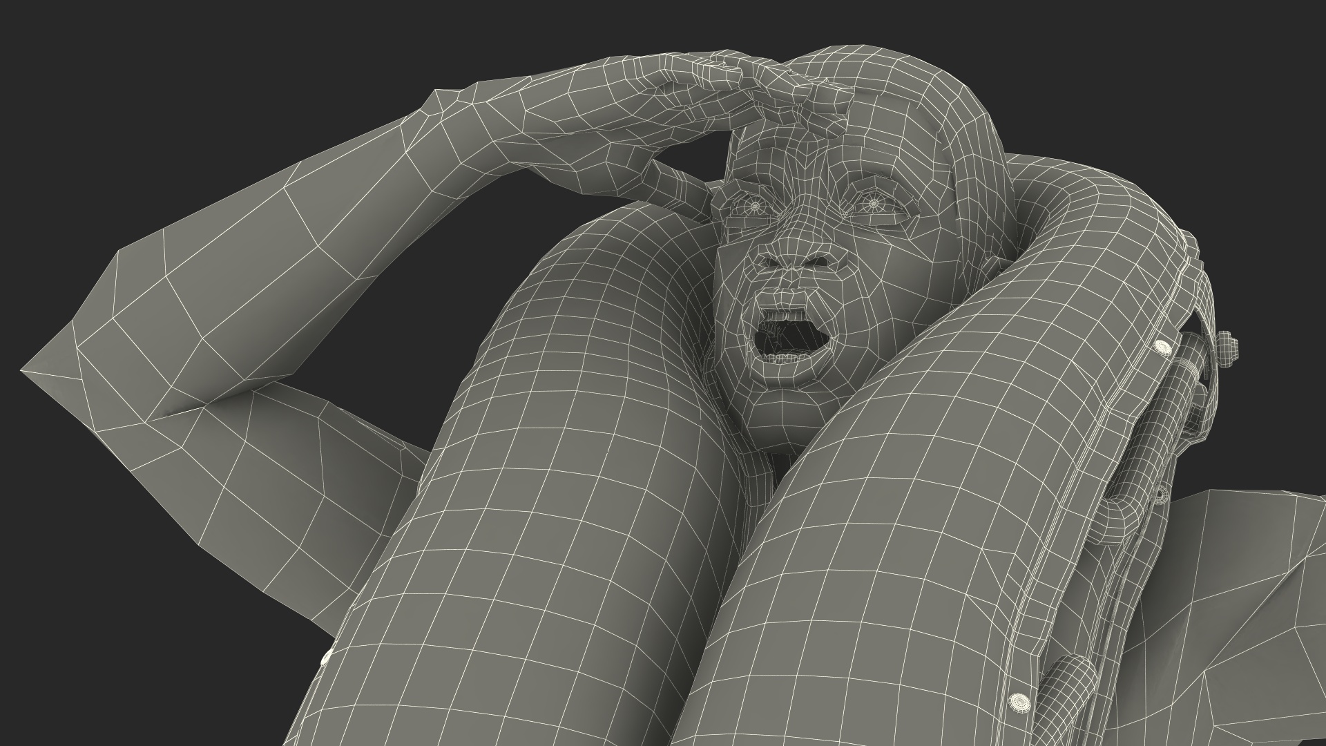 3D model Man in Life Vest on Inflatable Raft