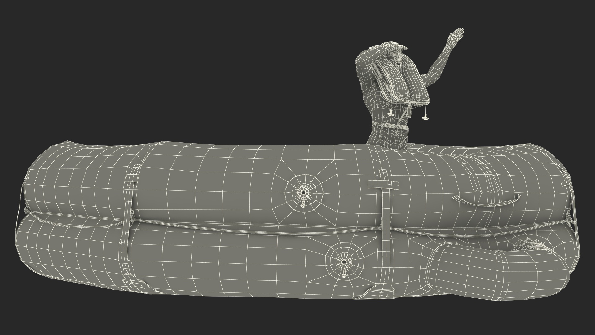 3D model Man in Life Vest on Inflatable Raft