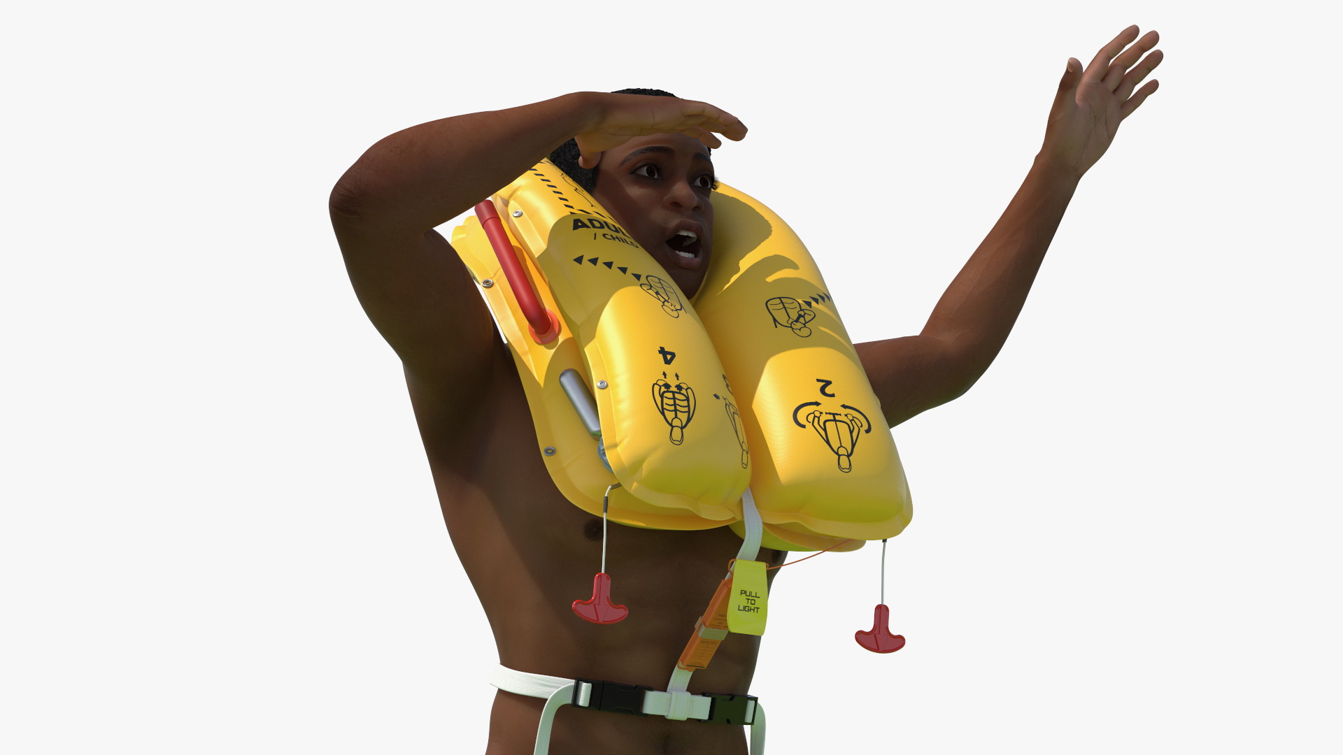 3D model Man in Life Vest on Inflatable Raft