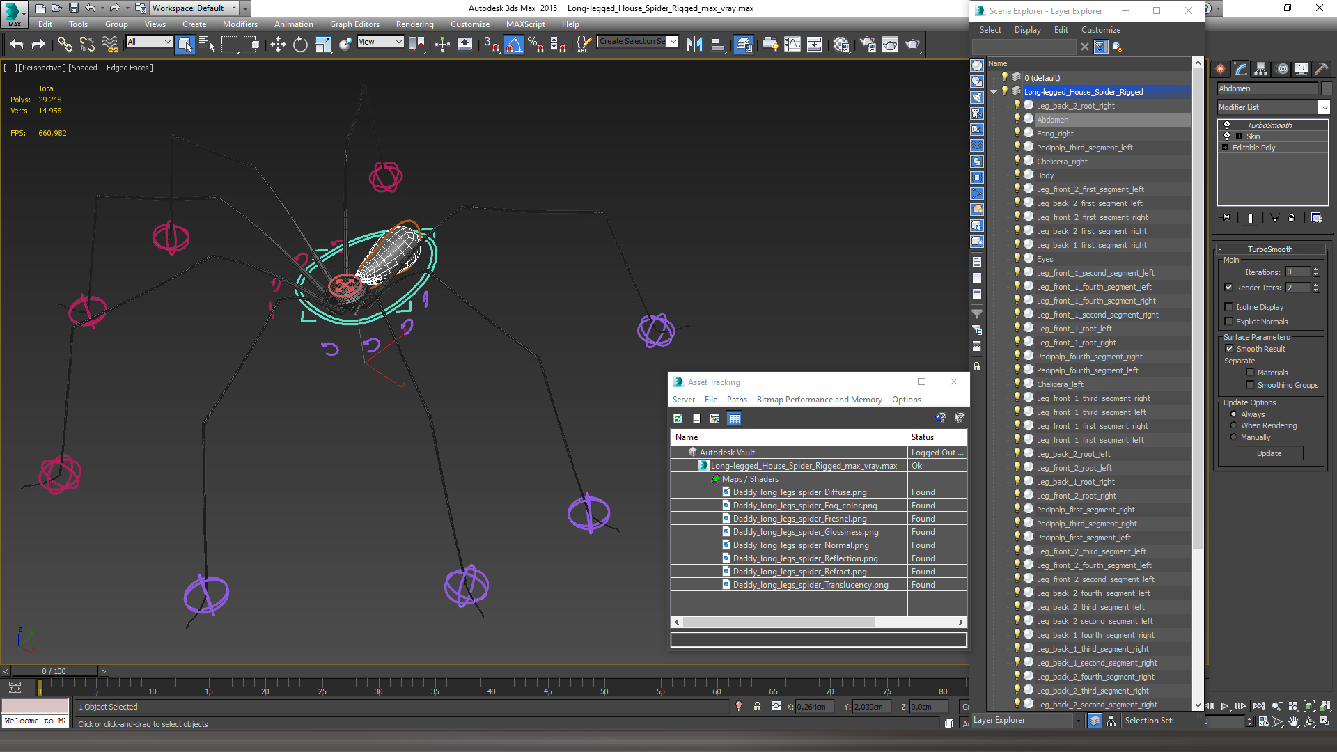3D model Long-legged House Spider Rigged for Maya