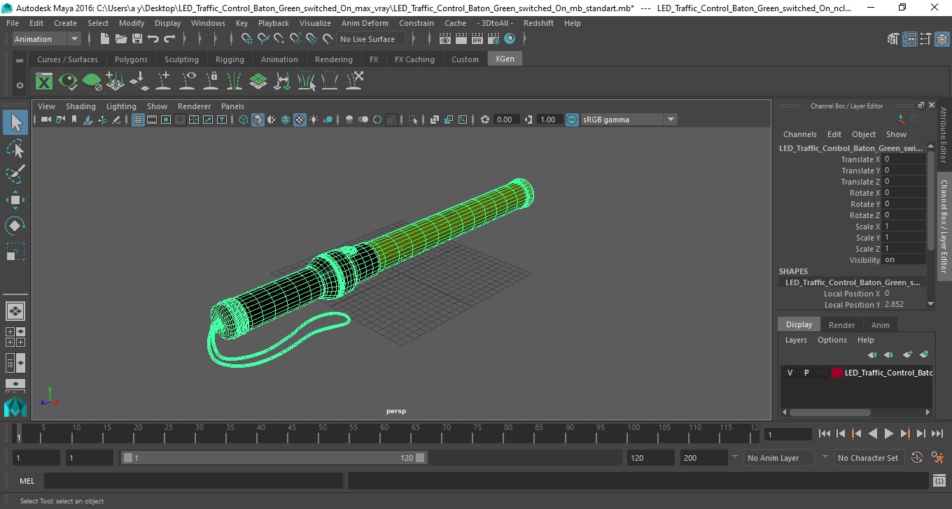3D LED Traffic Control Baton Green switched On model