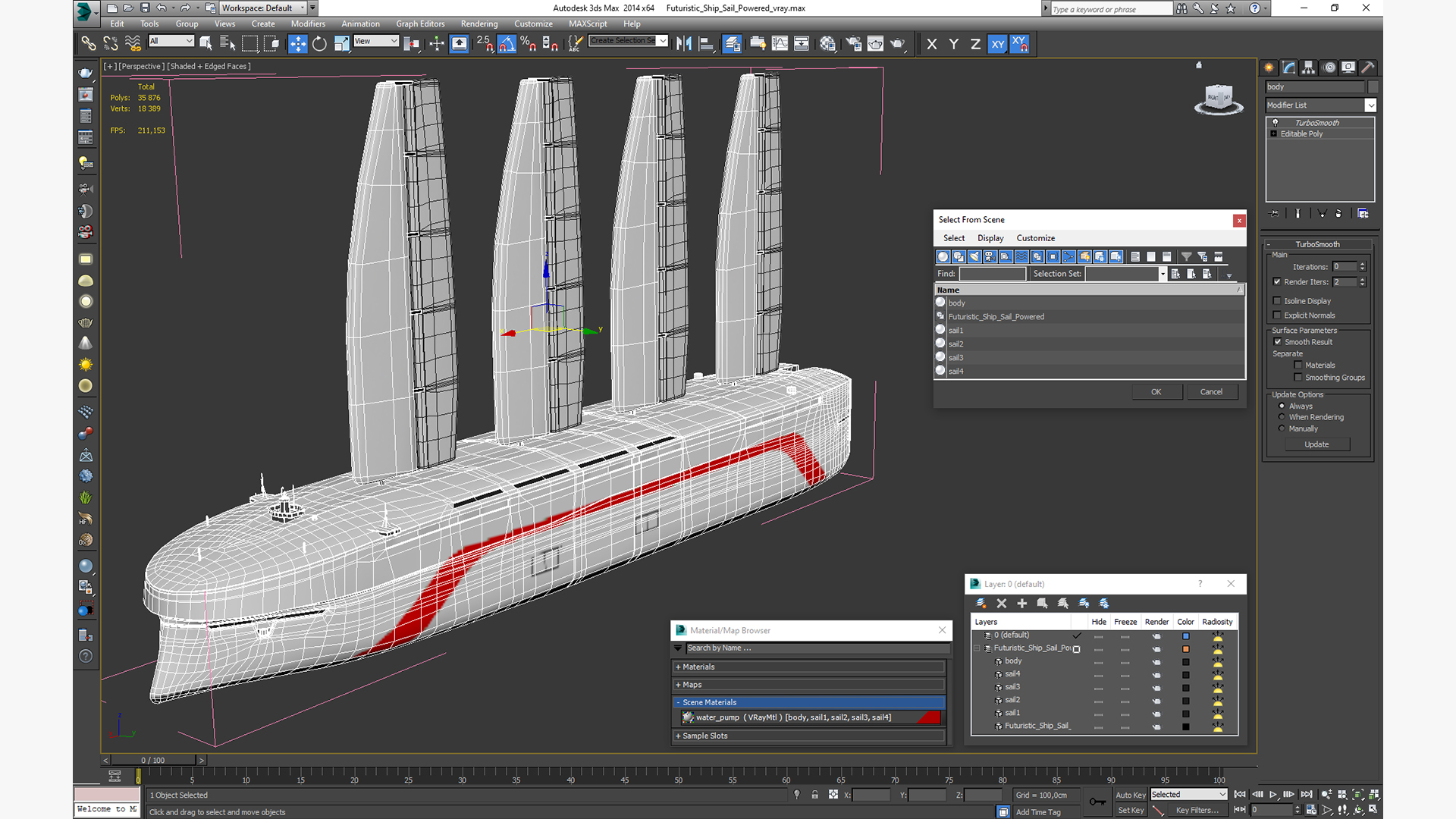 3D Futuristic Ship Sail Powered model