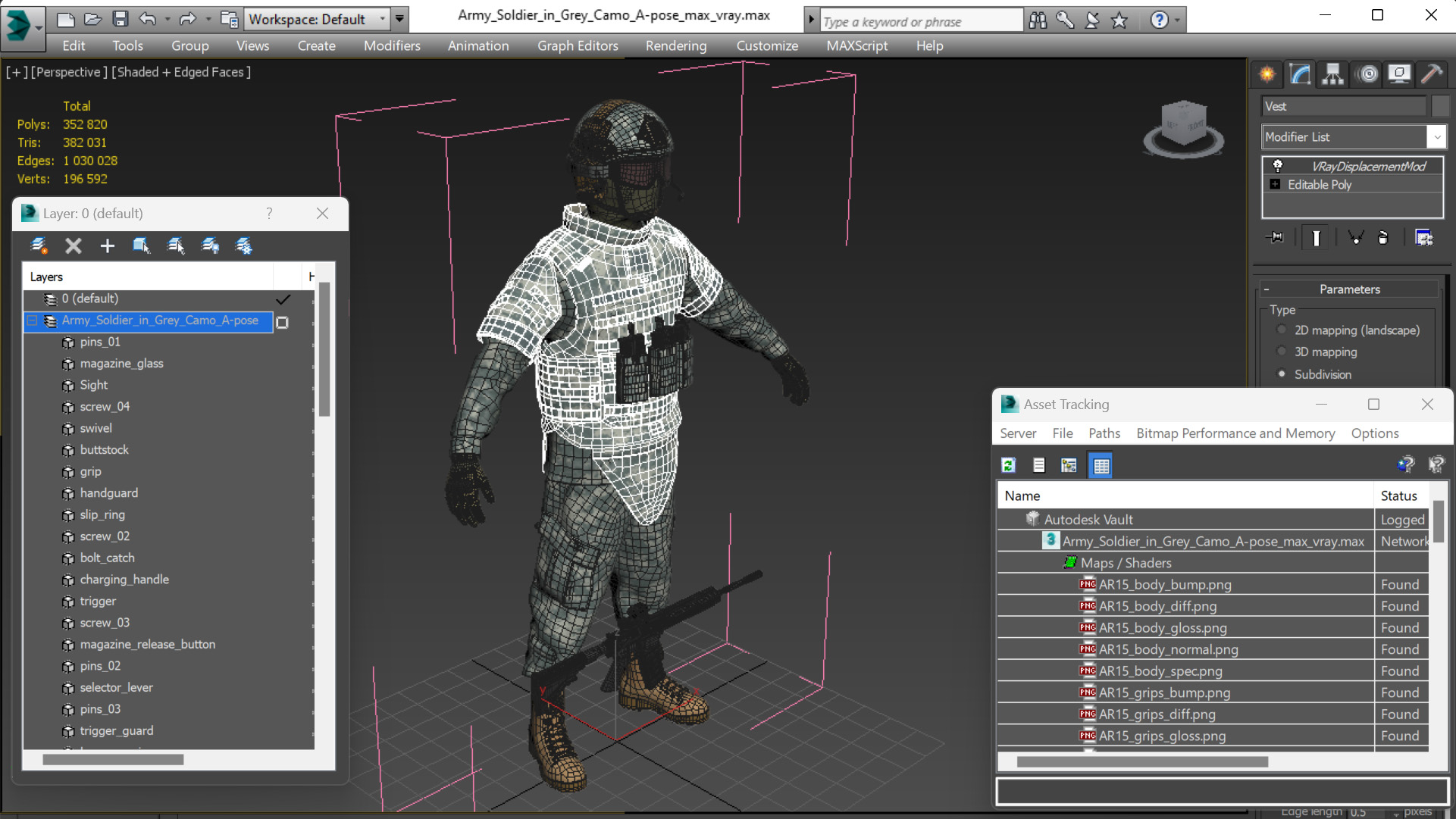 Army Soldier in Grey Camo A-pose 3D