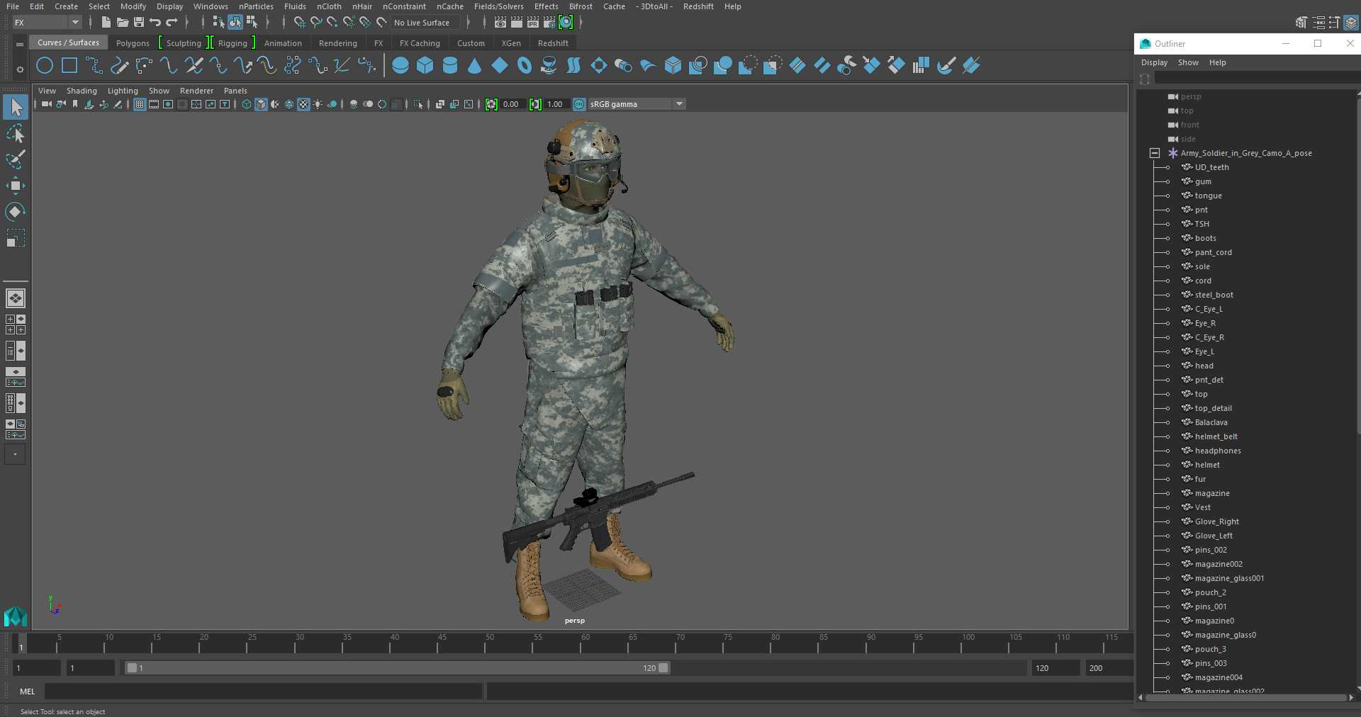 Army Soldier in Grey Camo A-pose 3D