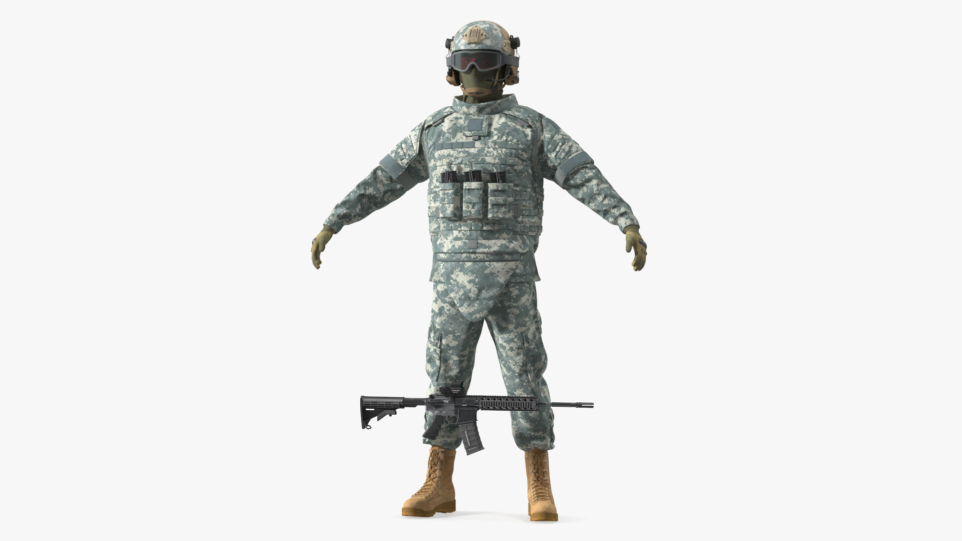 Army Soldier in Grey Camo A-pose 3D