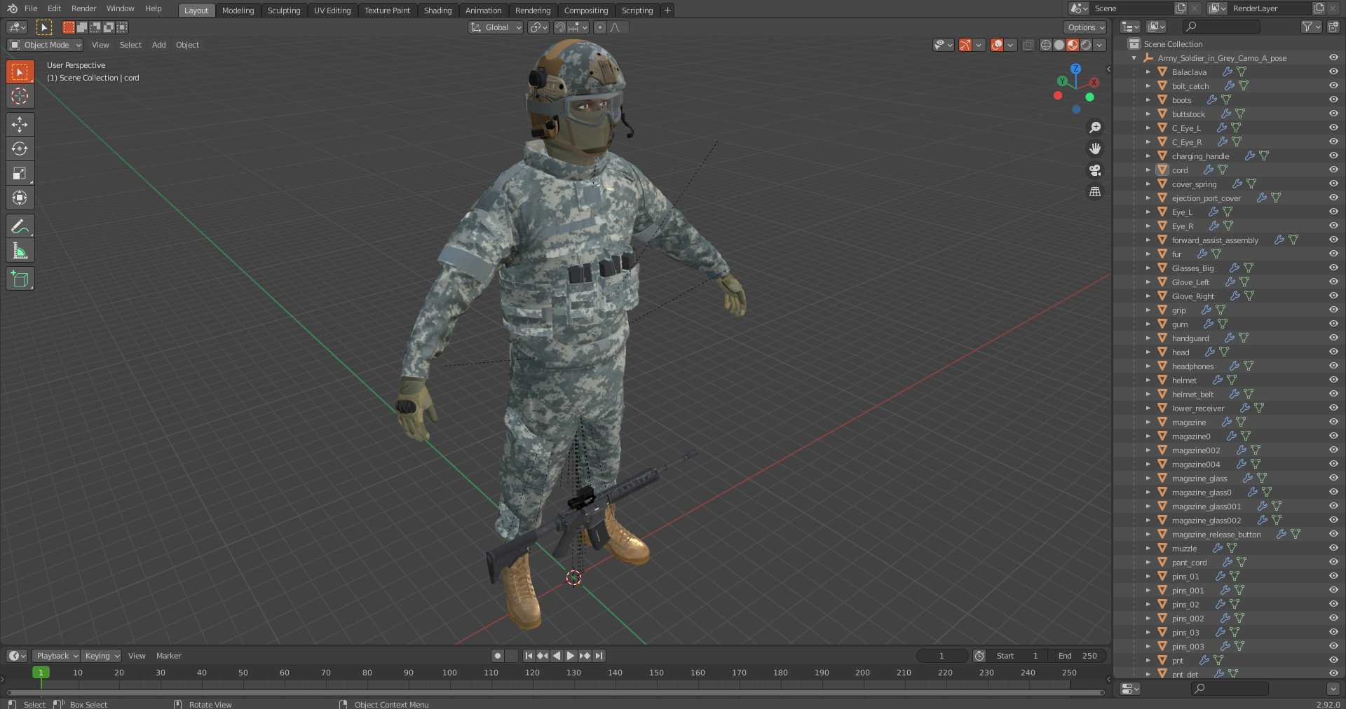 Army Soldier in Grey Camo A-pose 3D