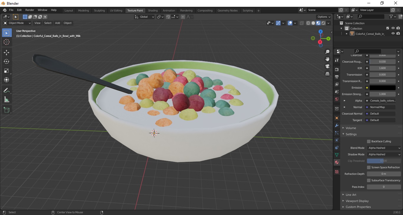 Colorful Cereal Balls in Bowl with Milk 3D model
