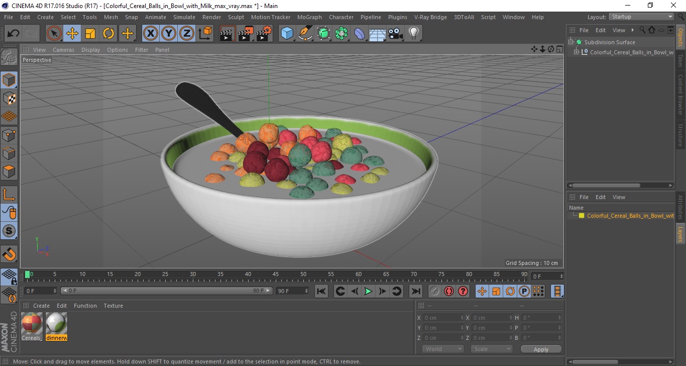 Colorful Cereal Balls in Bowl with Milk 3D model
