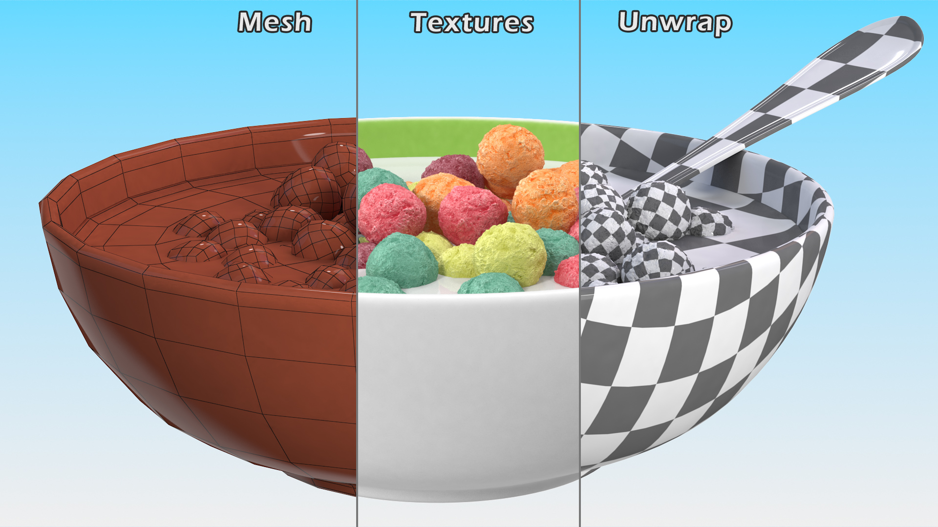 Colorful Cereal Balls in Bowl with Milk 3D model
