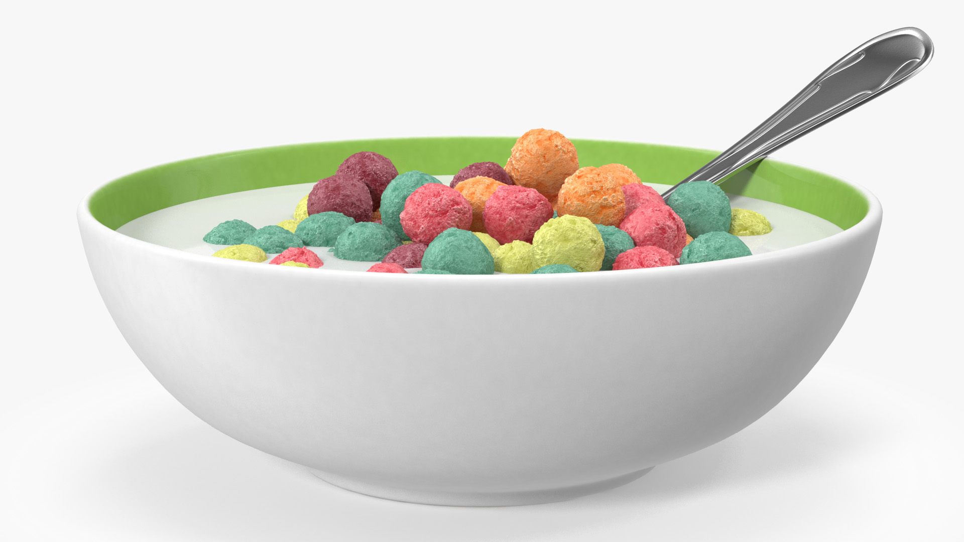 Colorful Cereal Balls in Bowl with Milk 3D model