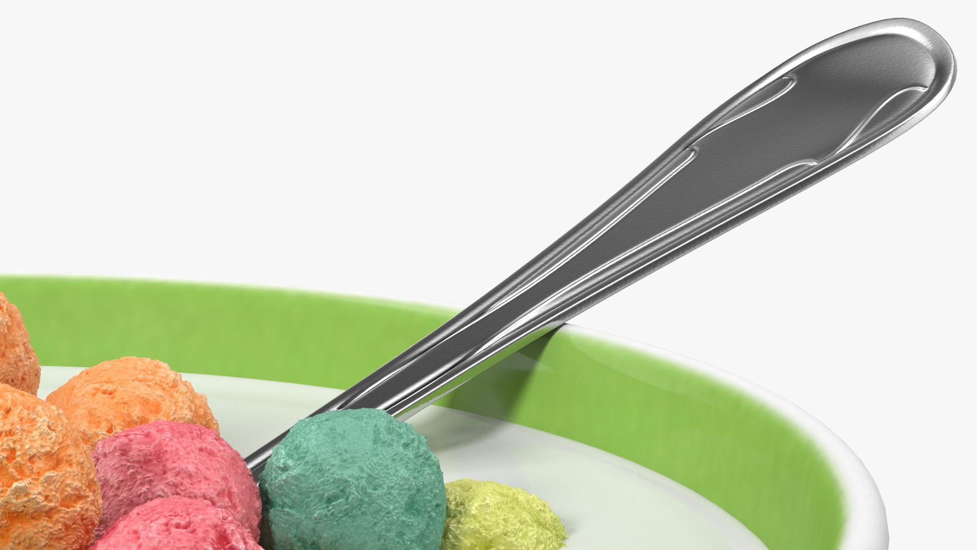 Colorful Cereal Balls in Bowl with Milk 3D model
