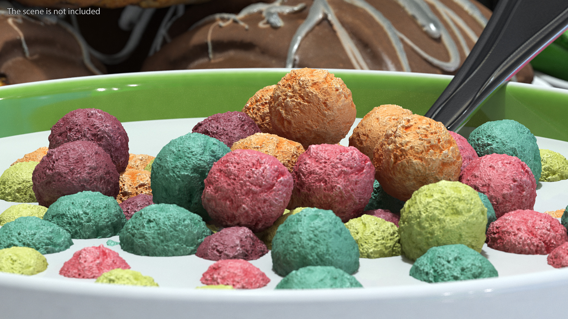 Colorful Cereal Balls in Bowl with Milk 3D model