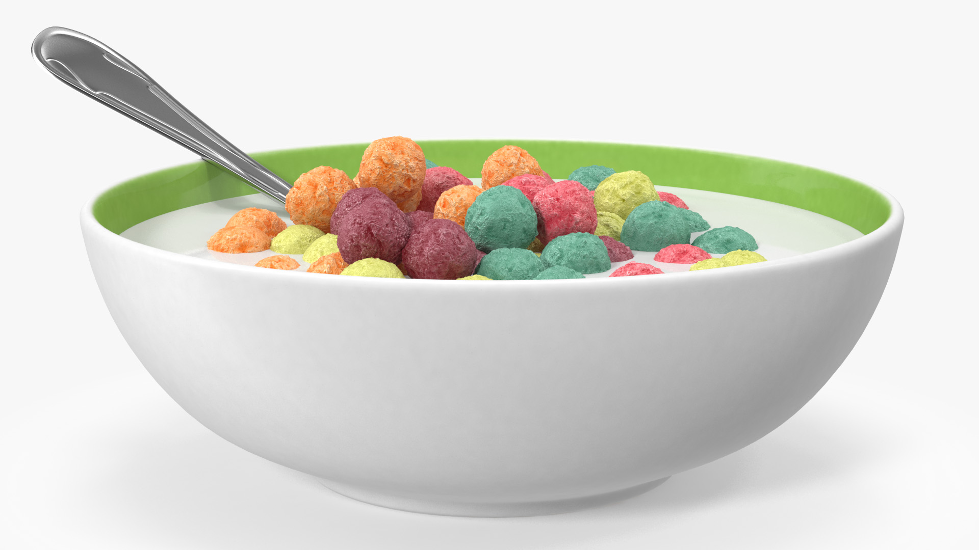 Colorful Cereal Balls in Bowl with Milk 3D model