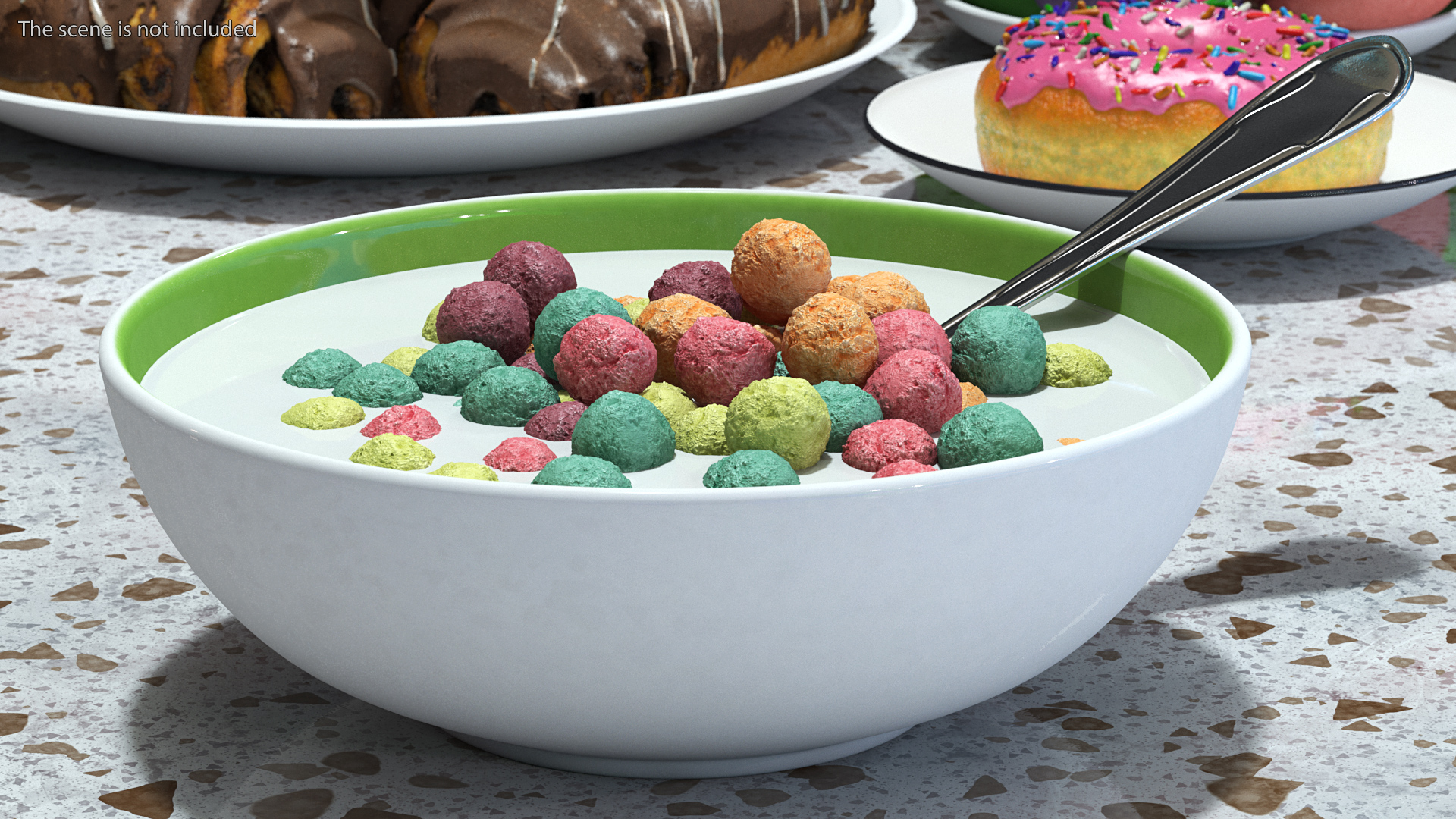 Colorful Cereal Balls in Bowl with Milk 3D model