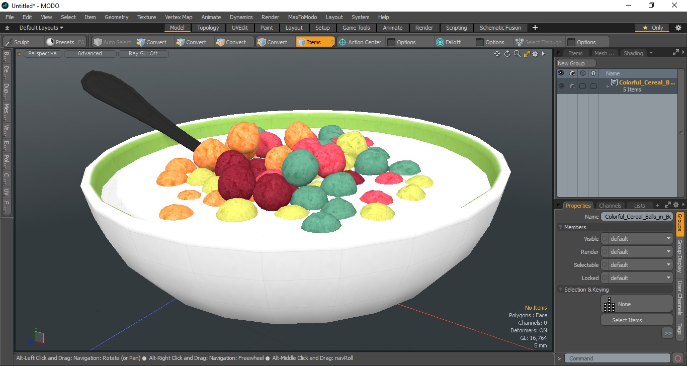 Colorful Cereal Balls in Bowl with Milk 3D model