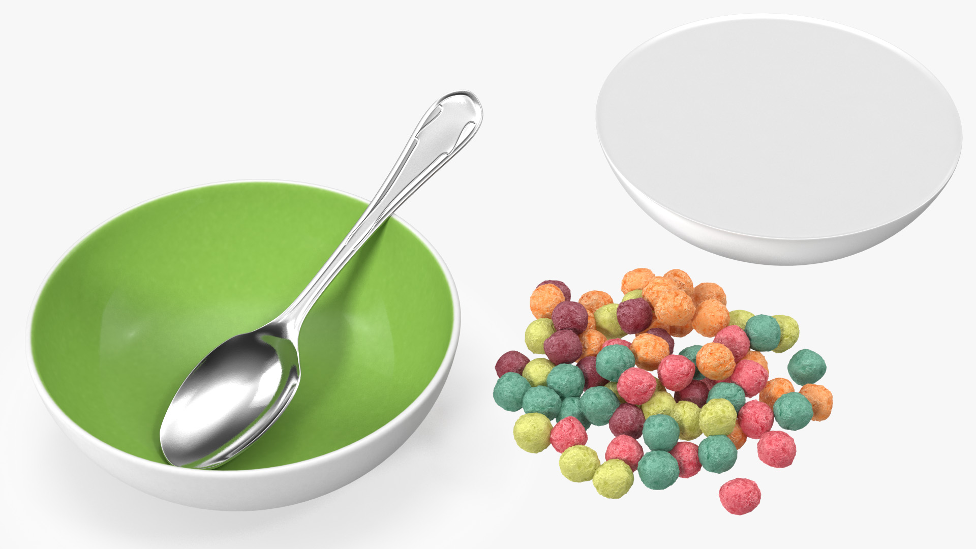 Colorful Cereal Balls in Bowl with Milk 3D model