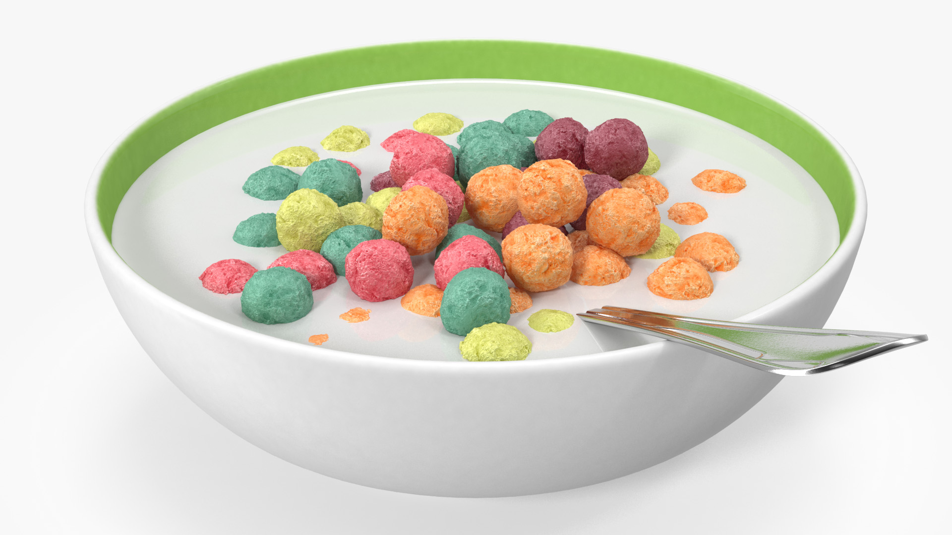 Colorful Cereal Balls in Bowl with Milk 3D model
