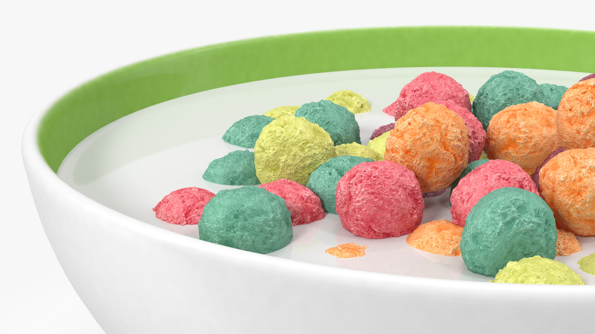 Colorful Cereal Balls in Bowl with Milk 3D model