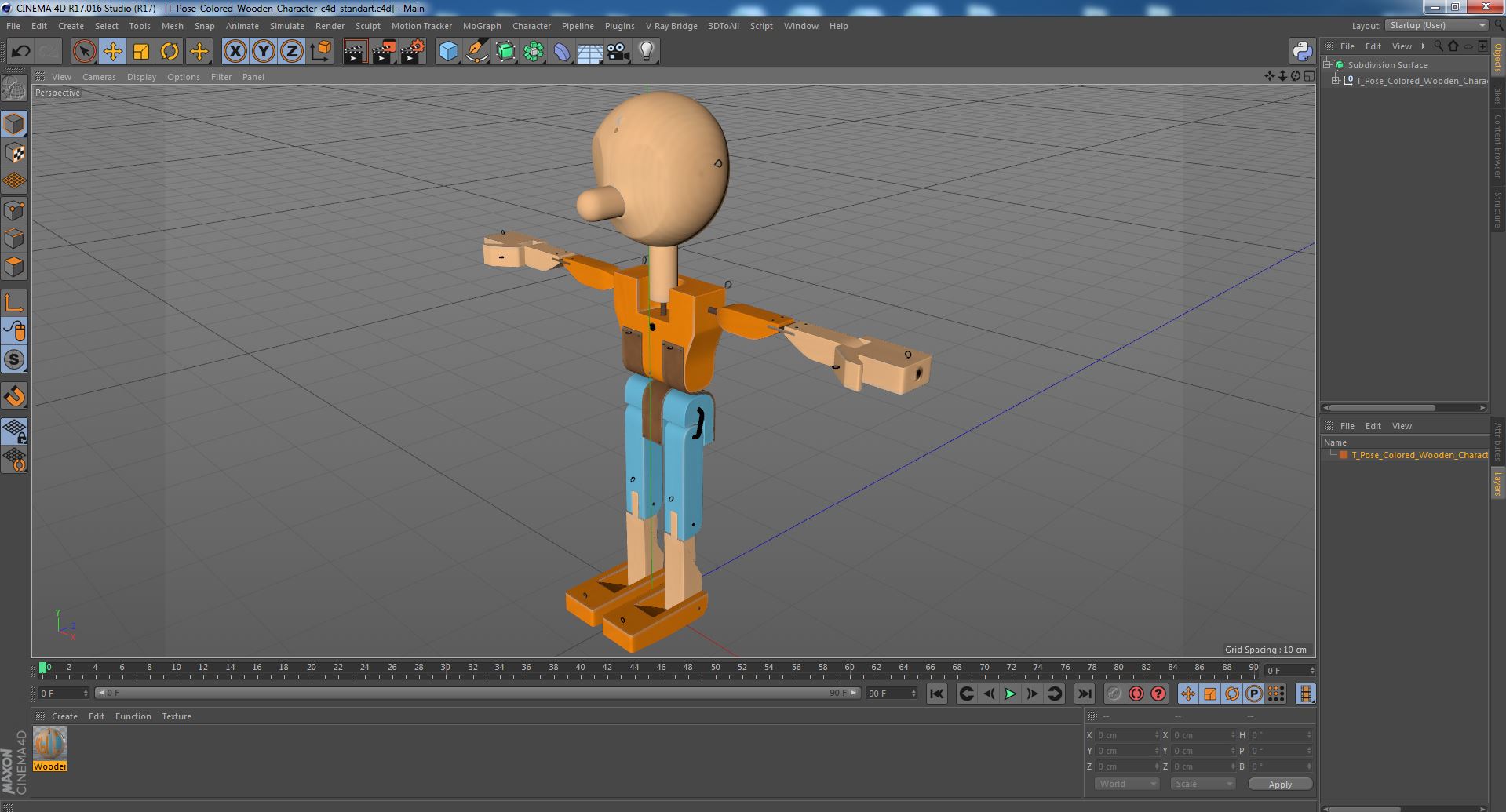 3D T-Pose Colored Wooden Character