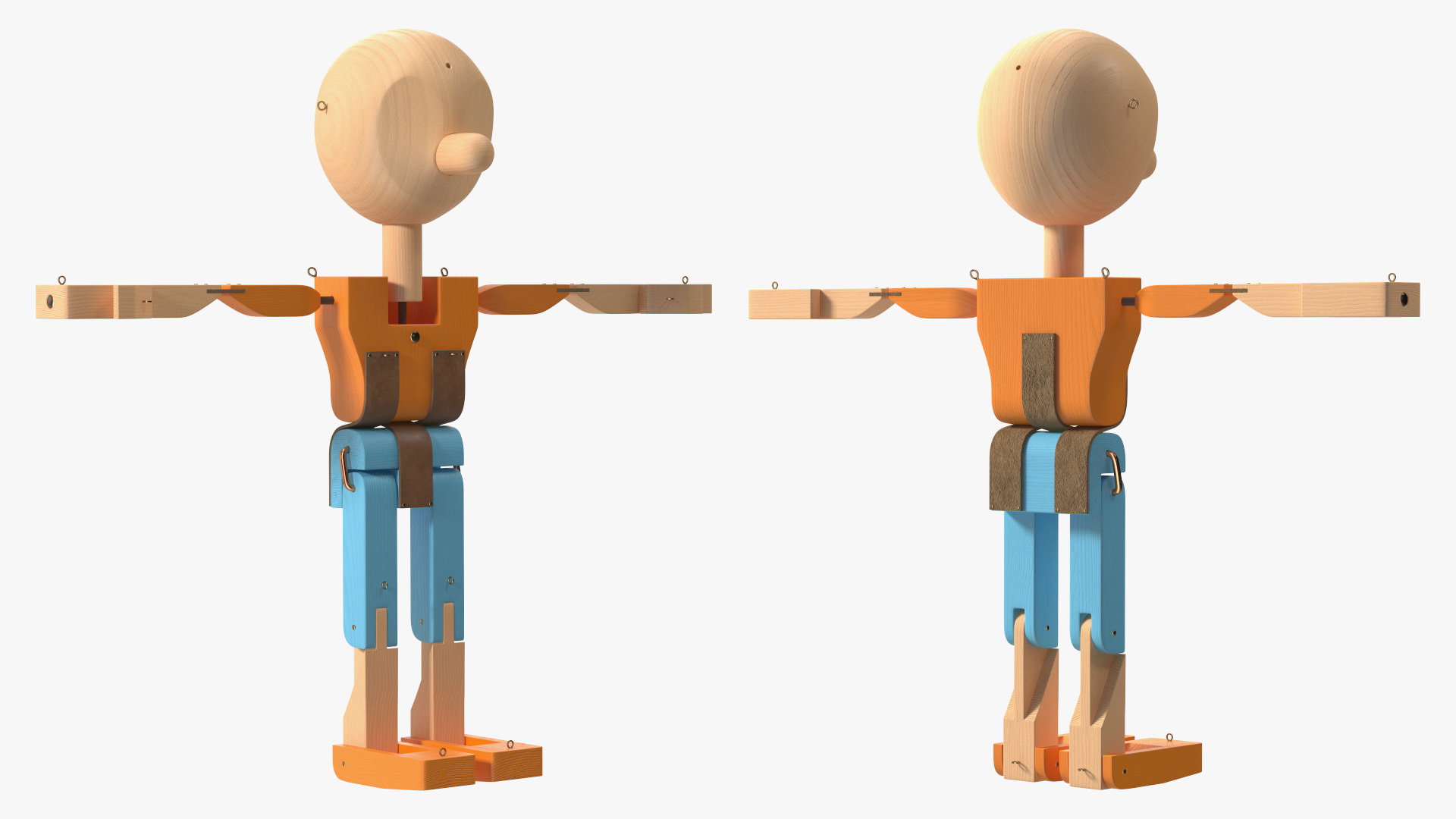 3D T-Pose Colored Wooden Character