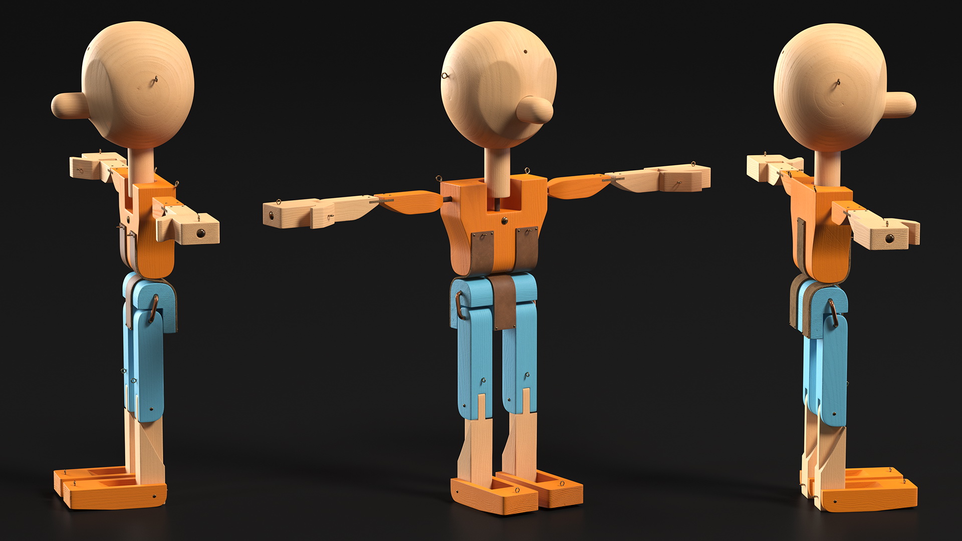 3D T-Pose Colored Wooden Character