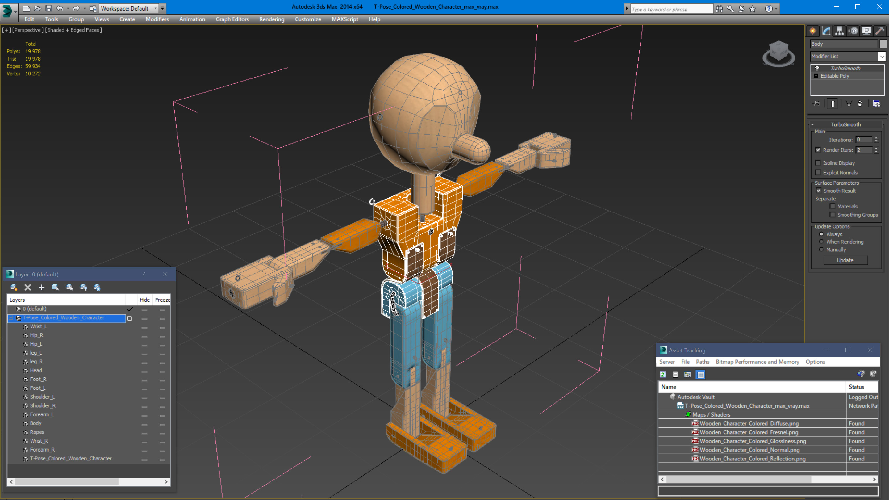 3D T-Pose Colored Wooden Character