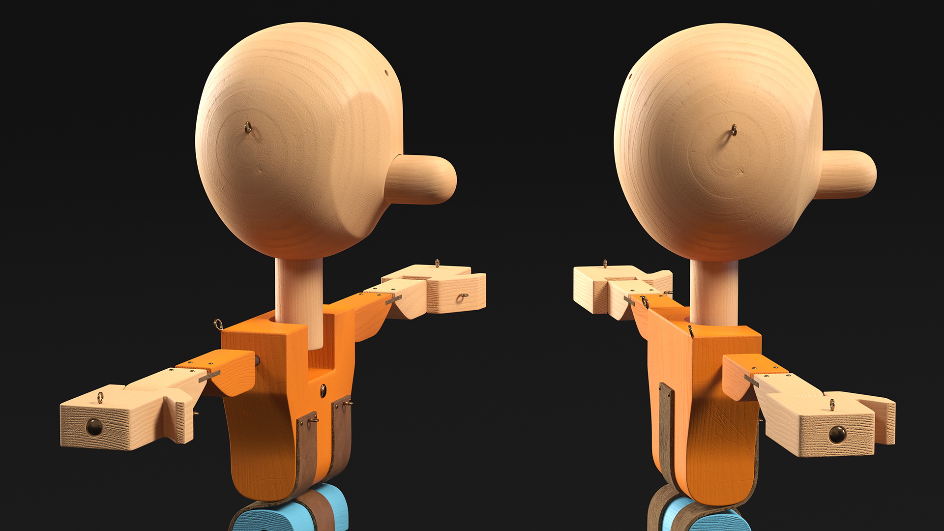 3D T-Pose Colored Wooden Character