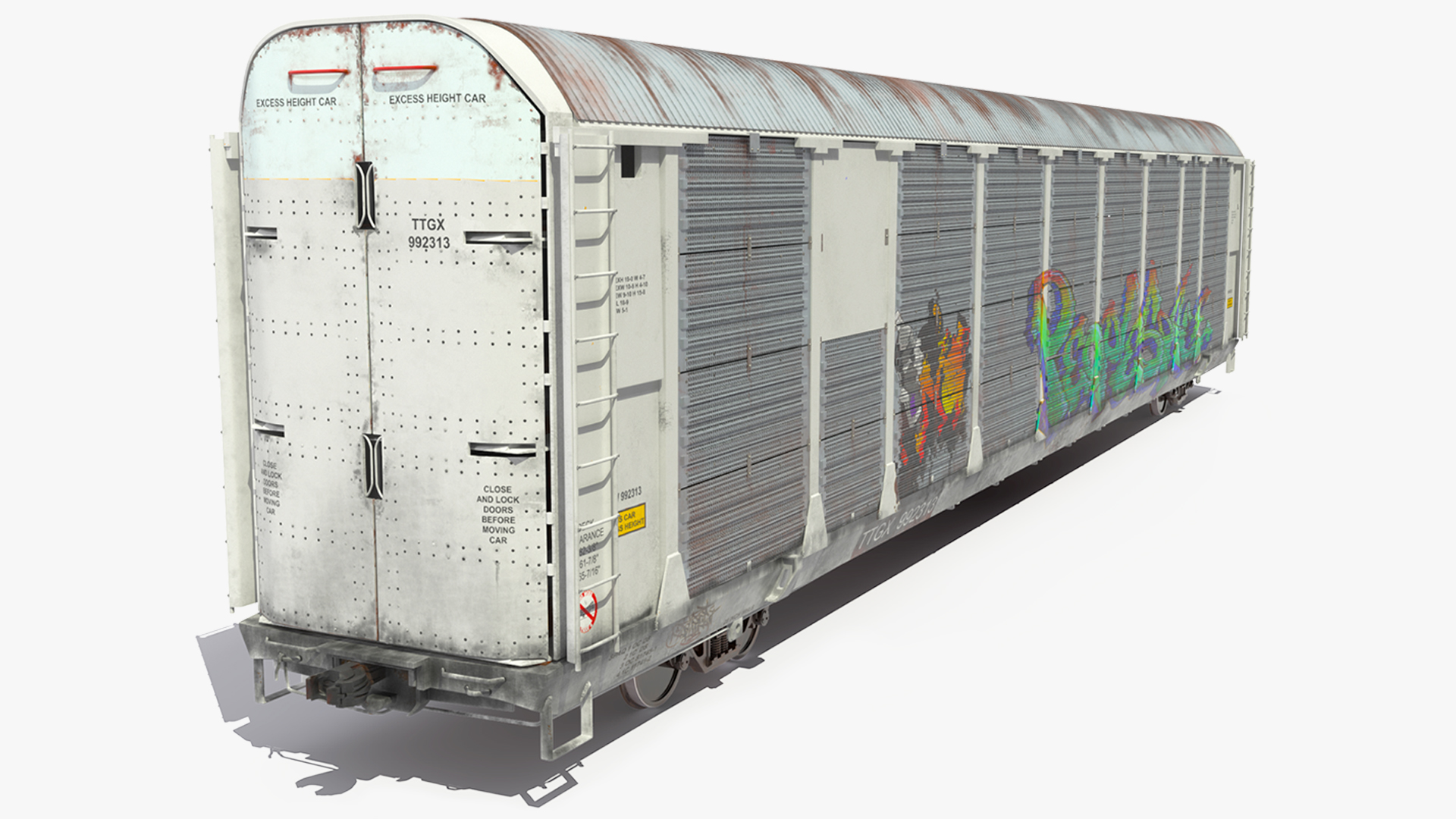 Generic Old Auto Rack Freight Car White 3D model