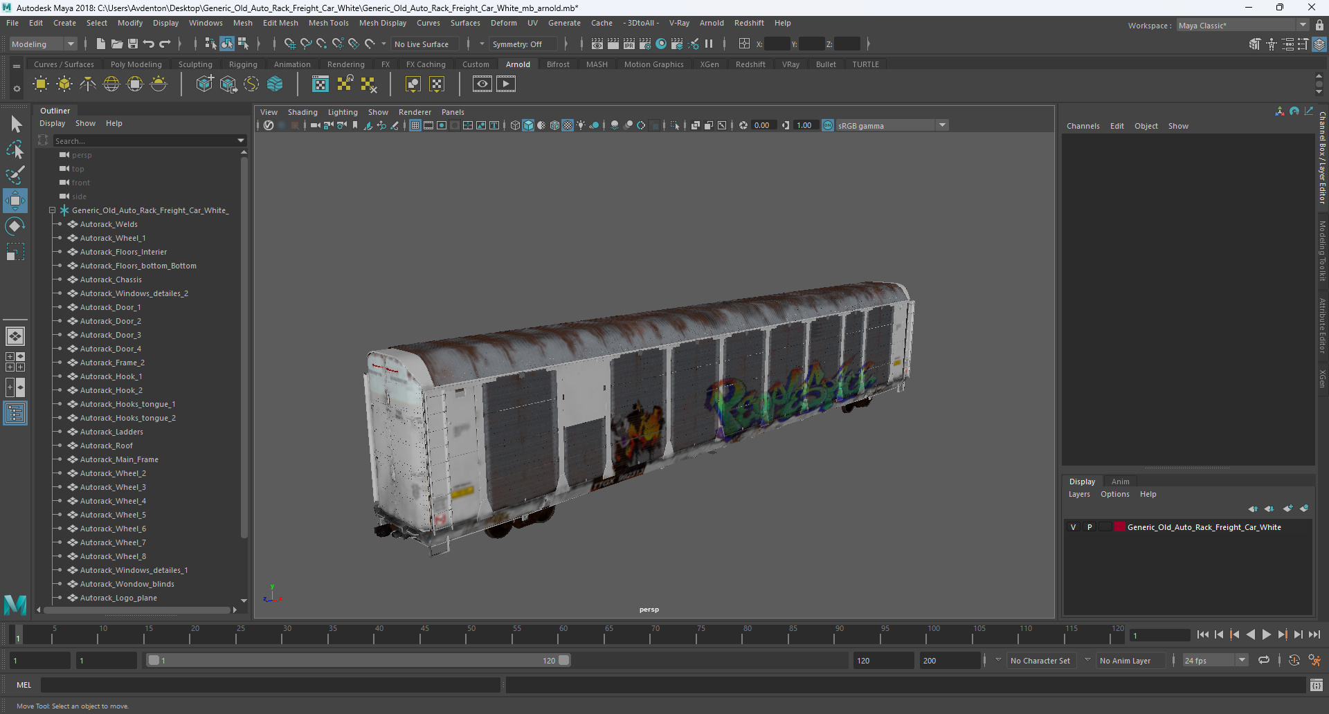 Generic Old Auto Rack Freight Car White 3D model