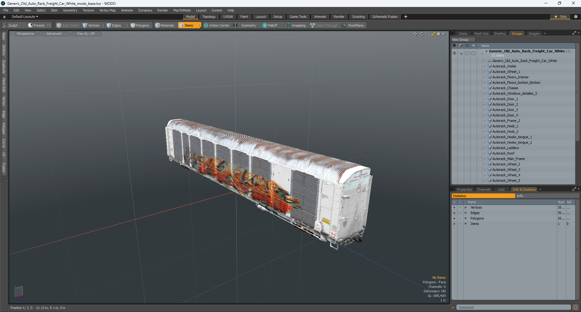 Generic Old Auto Rack Freight Car White 3D model