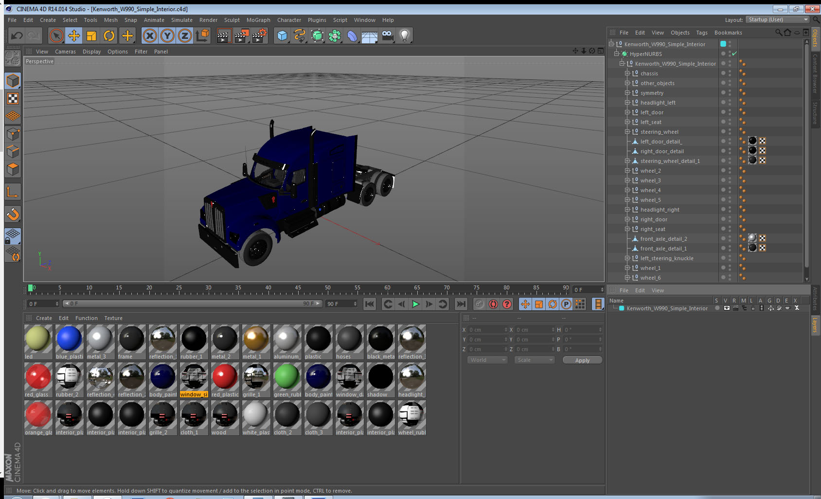 Kenworth W990 Simple Interior 3D model
