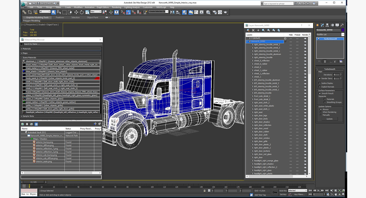 Kenworth W990 Simple Interior 3D model