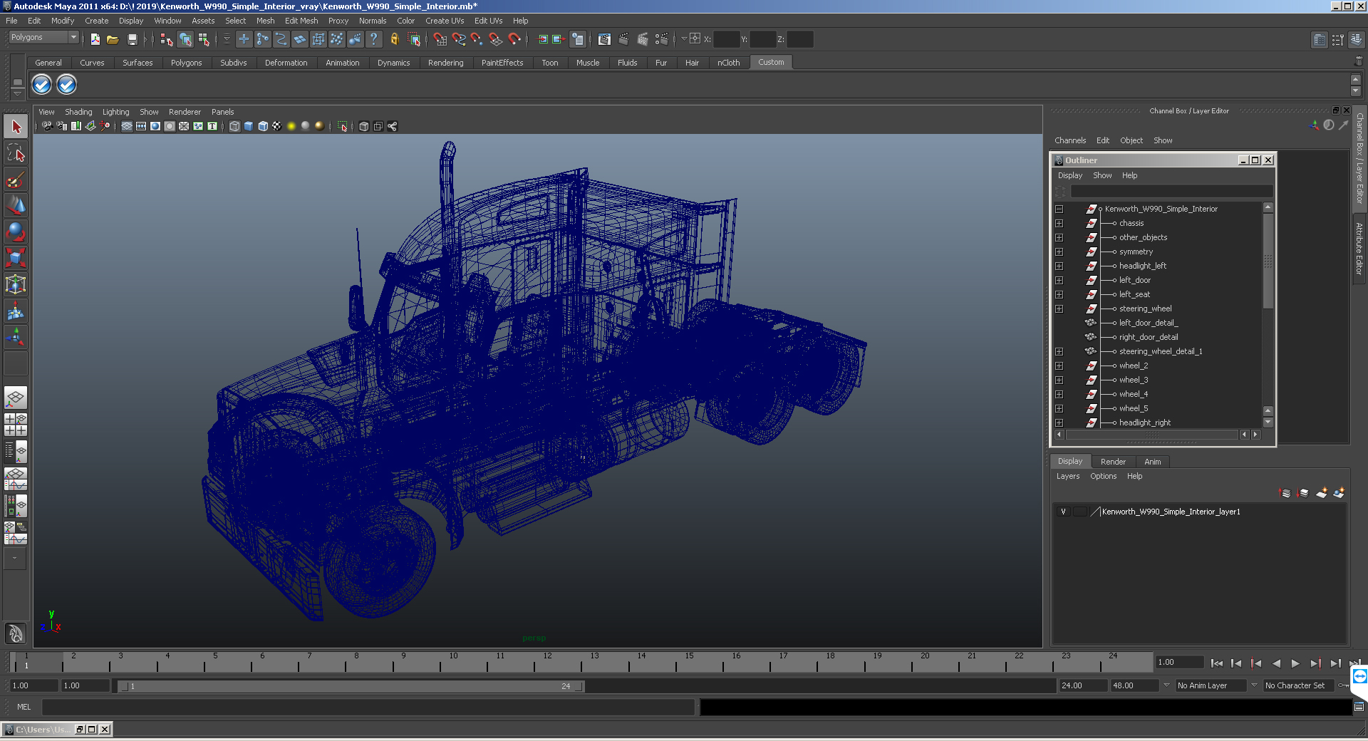 Kenworth W990 Simple Interior 3D model