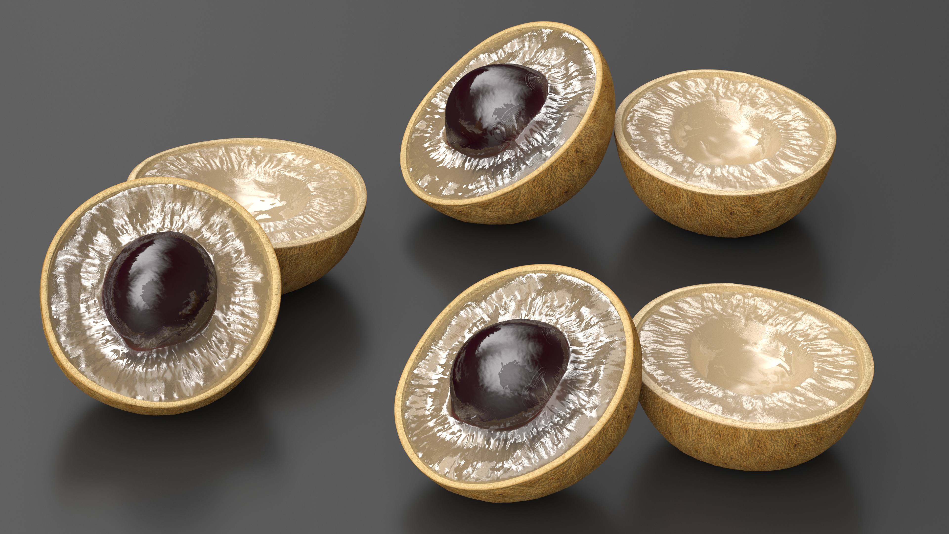 3D Realistic Half Cut Longan Fruit