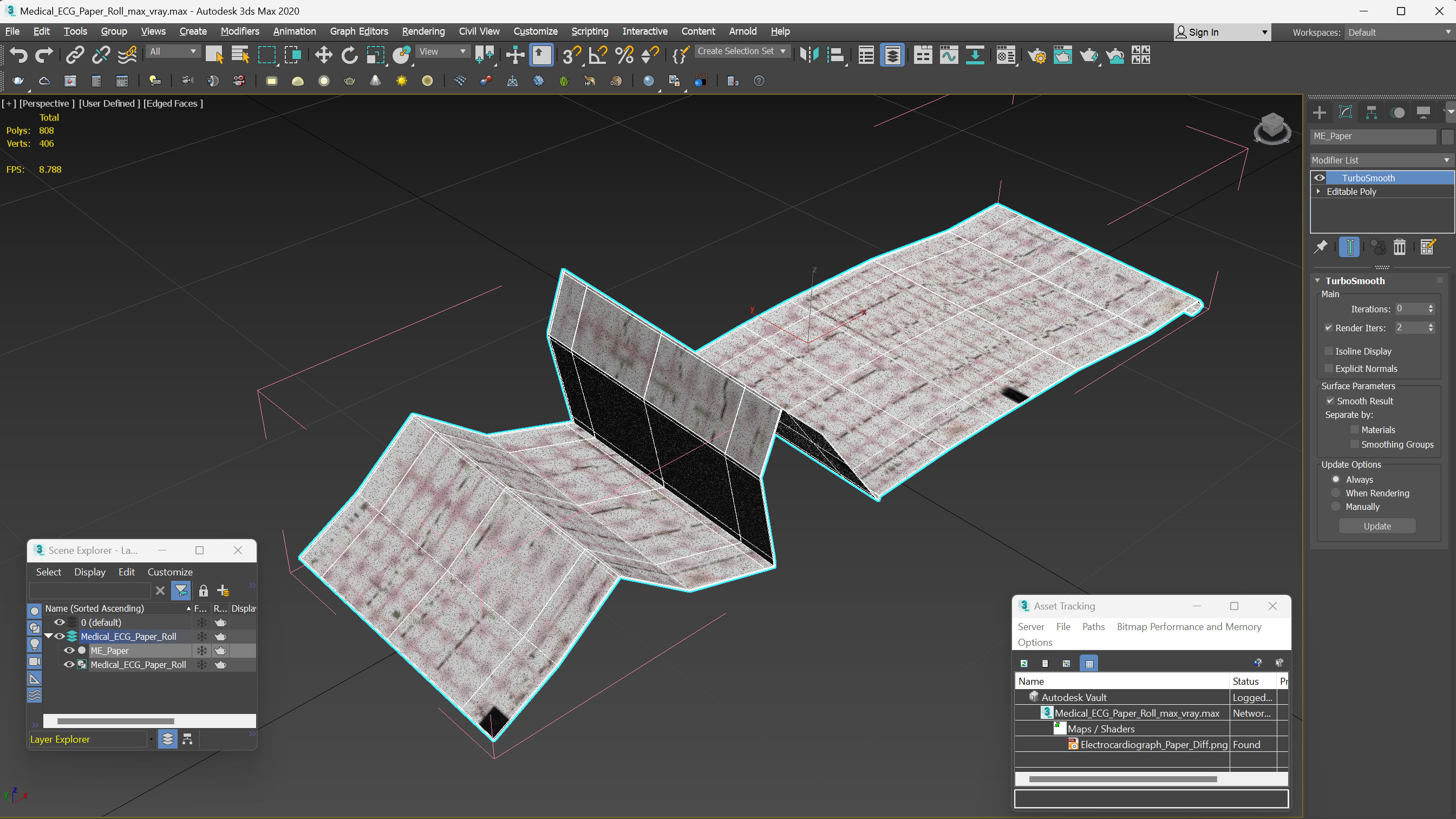 Medical ECG Paper Roll 3D