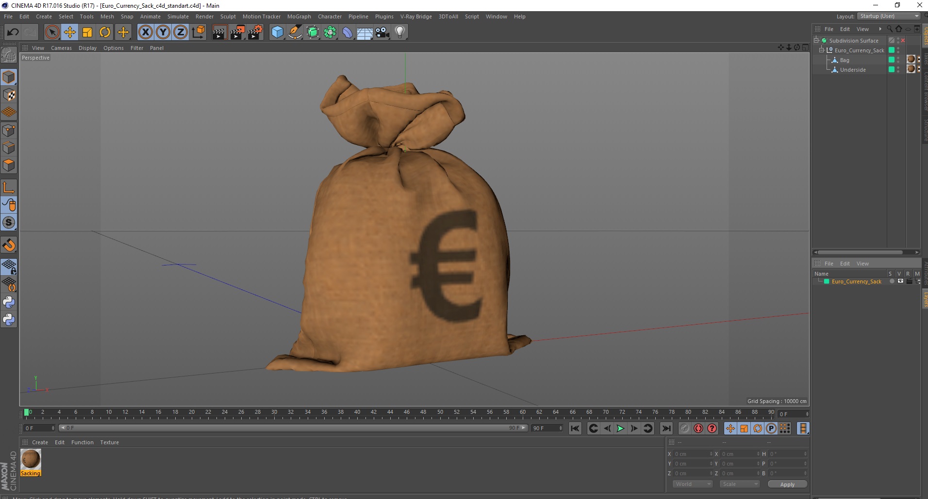 3D Euro Currency Sack model