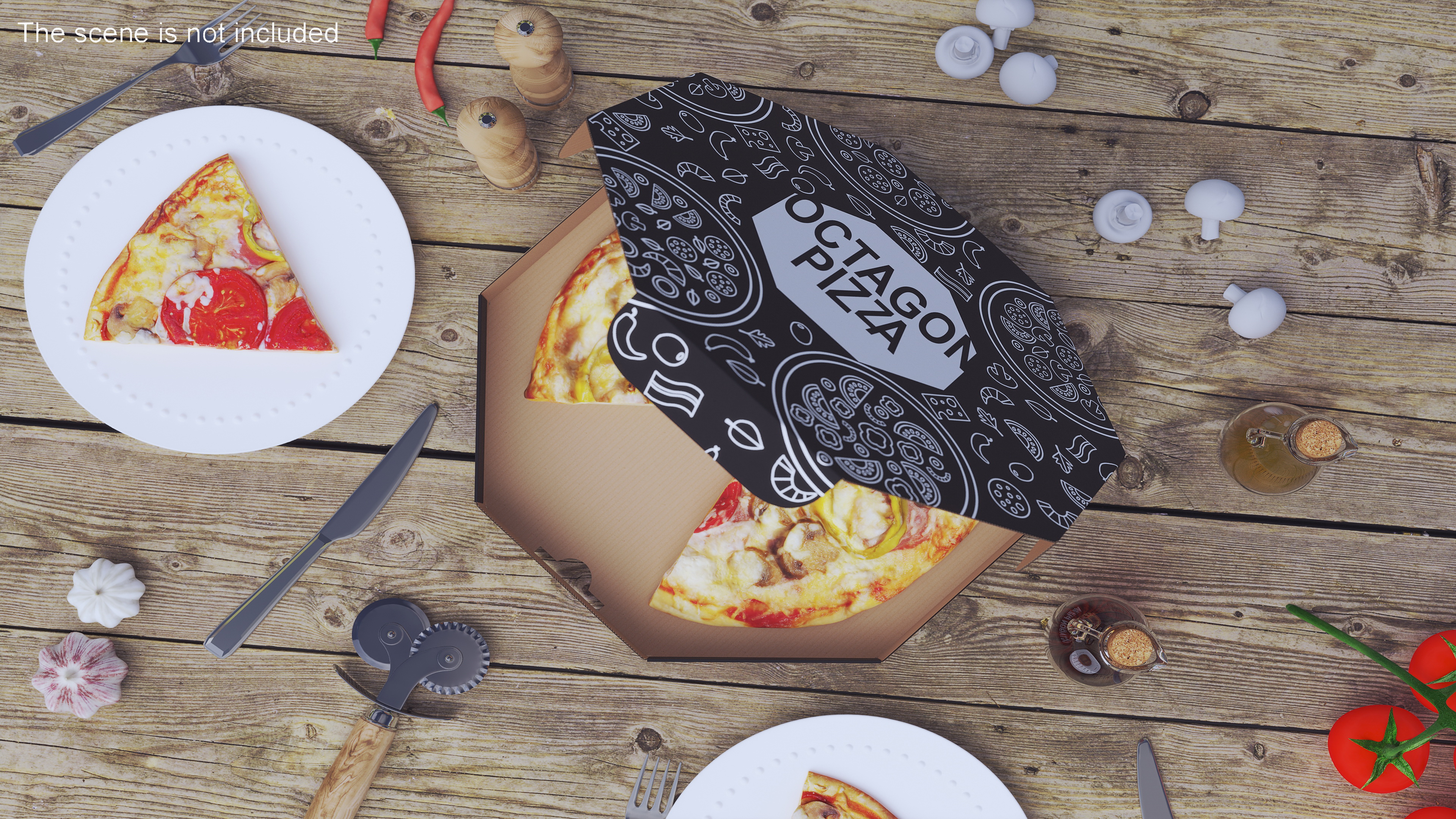 3D Pizza Packaging Octagonal Black Rigged model