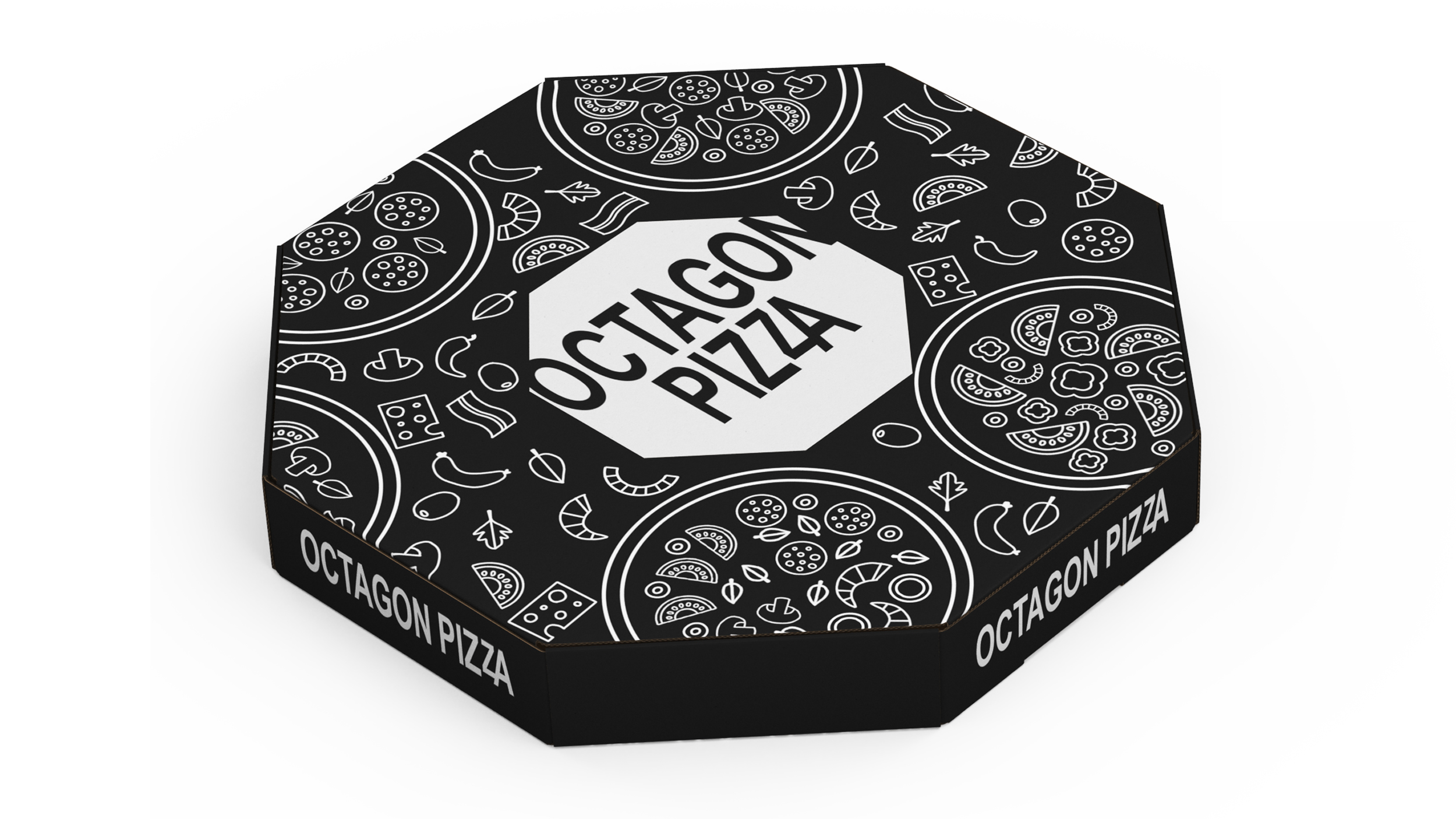 3D Pizza Packaging Octagonal Black Rigged model