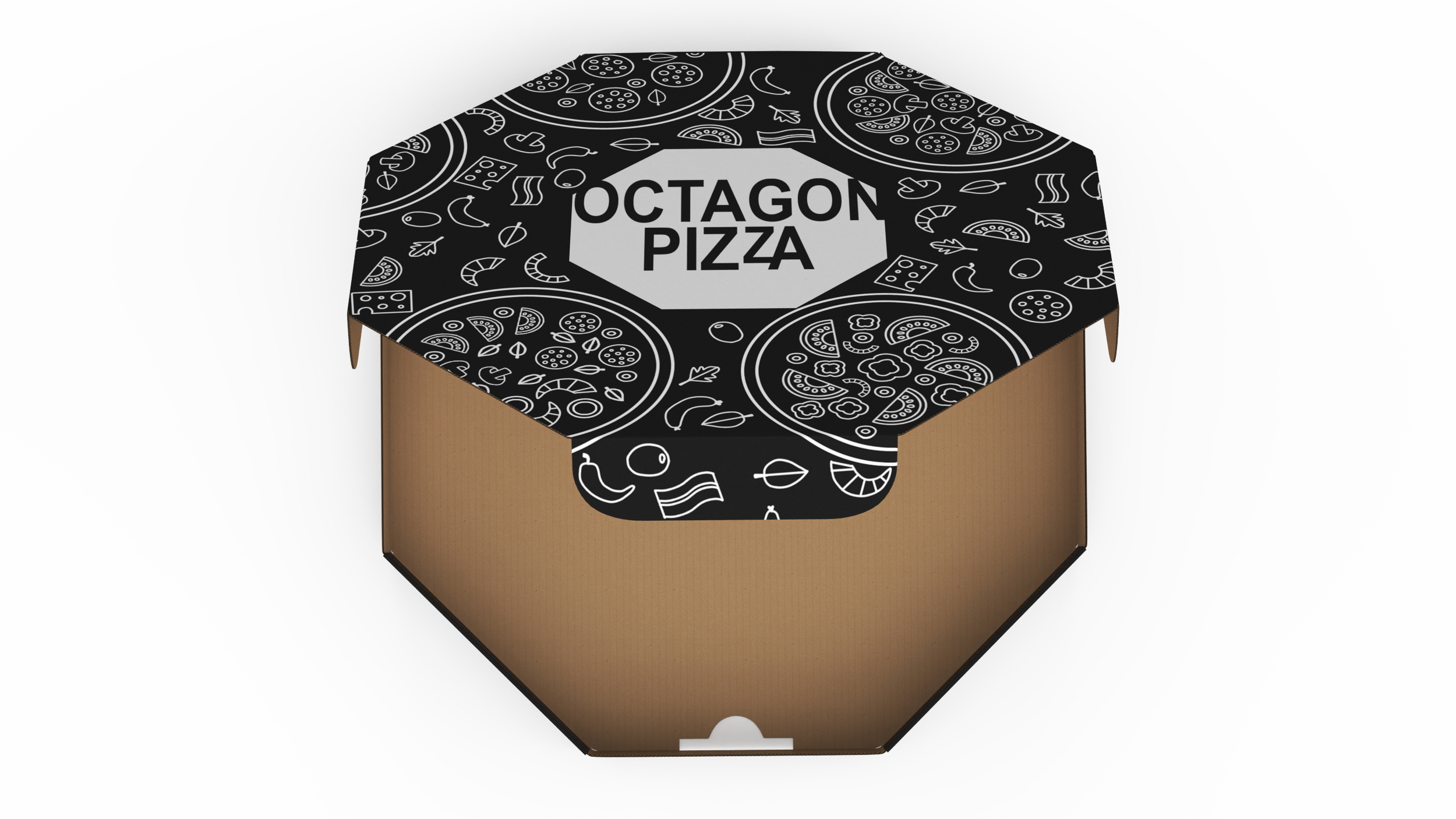 3D Pizza Packaging Octagonal Black Rigged model