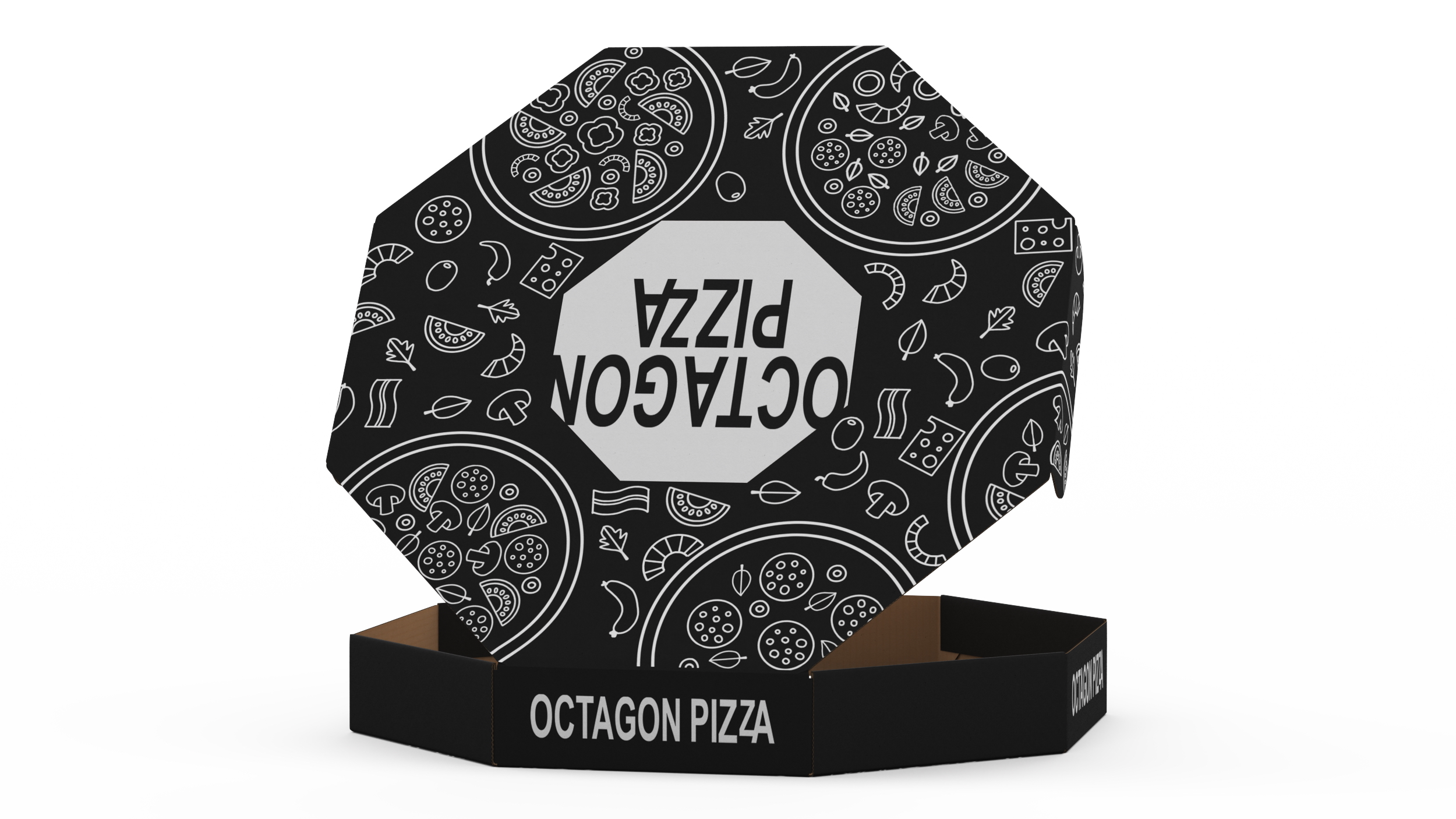 3D Pizza Packaging Octagonal Black Rigged model