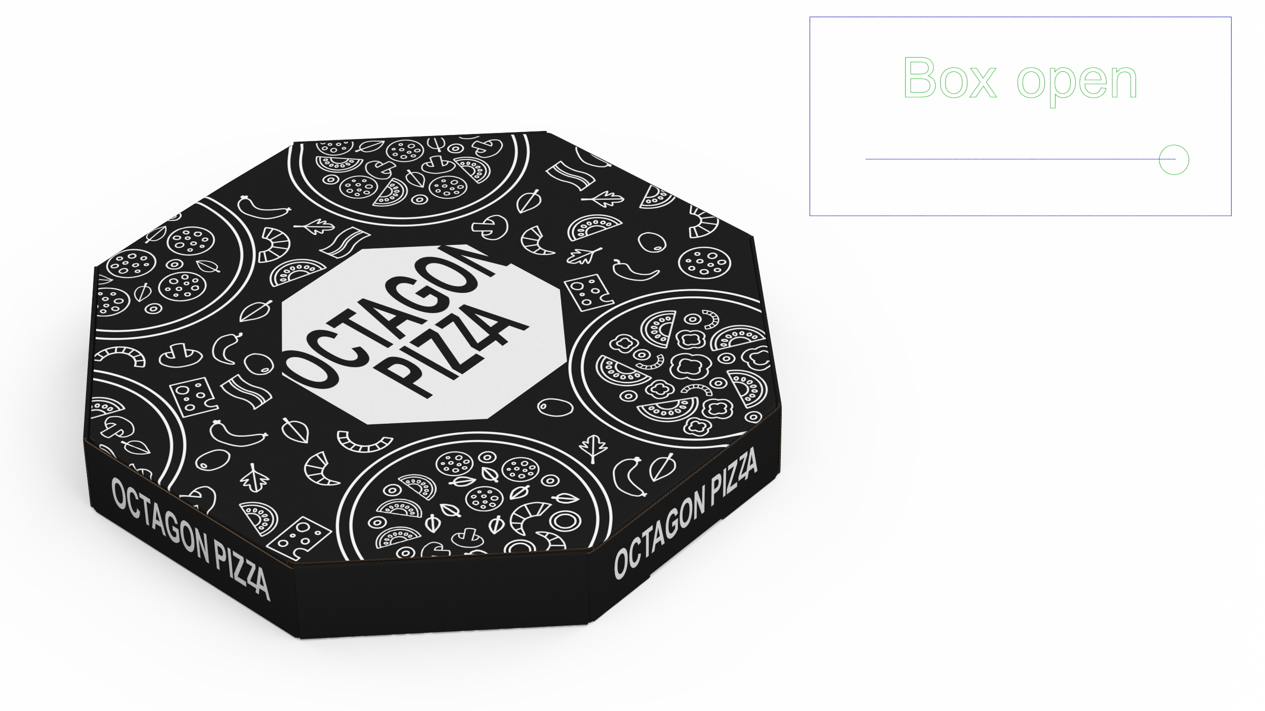 3D Pizza Packaging Octagonal Black Rigged model