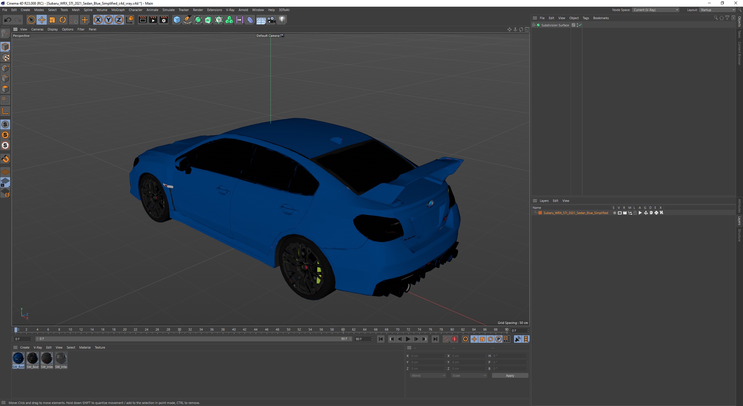 3D Subaru WRX STI 2021 Sedan Blue Simplified