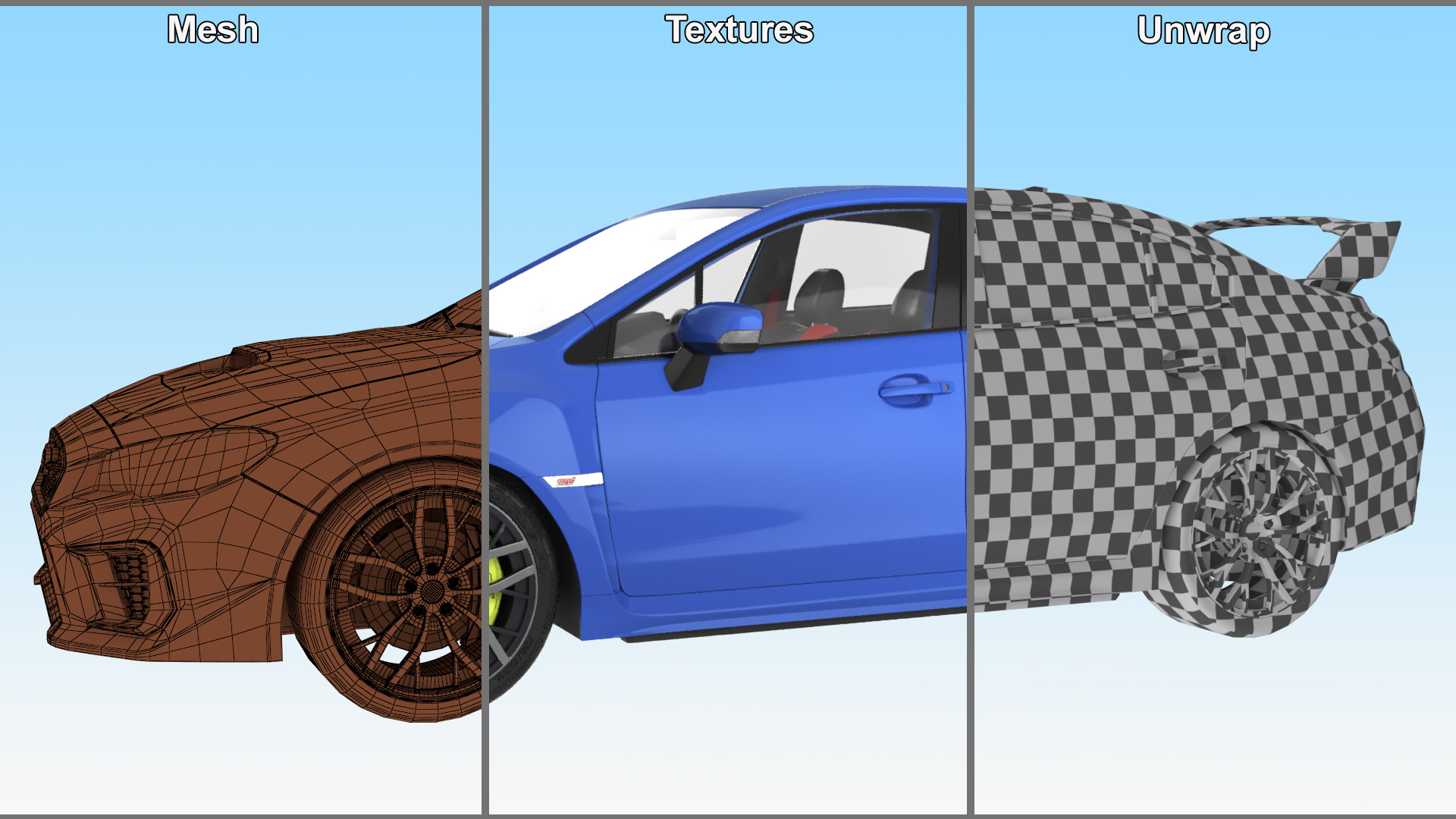 3D Subaru WRX STI 2021 Sedan Blue Simplified