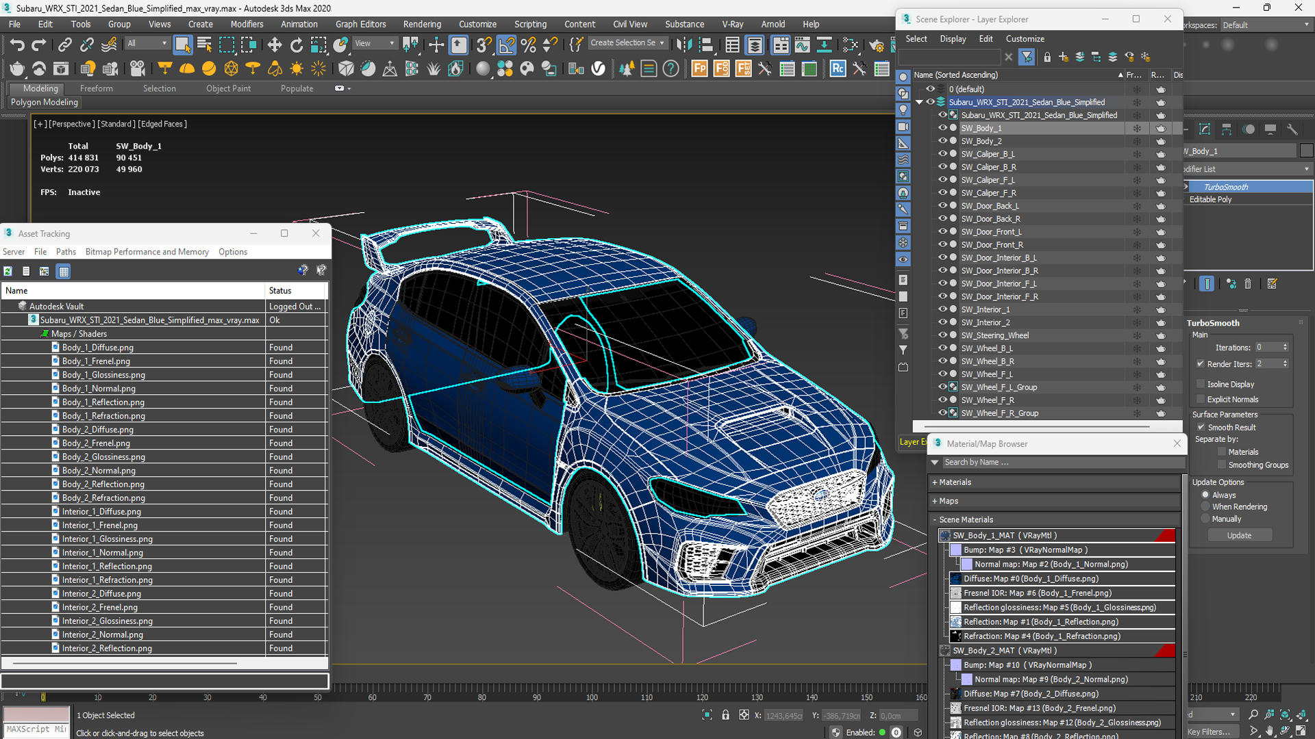 3D Subaru WRX STI 2021 Sedan Blue Simplified