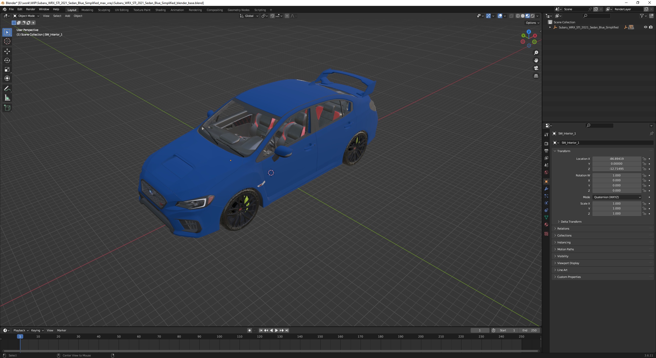 3D Subaru WRX STI 2021 Sedan Blue Simplified