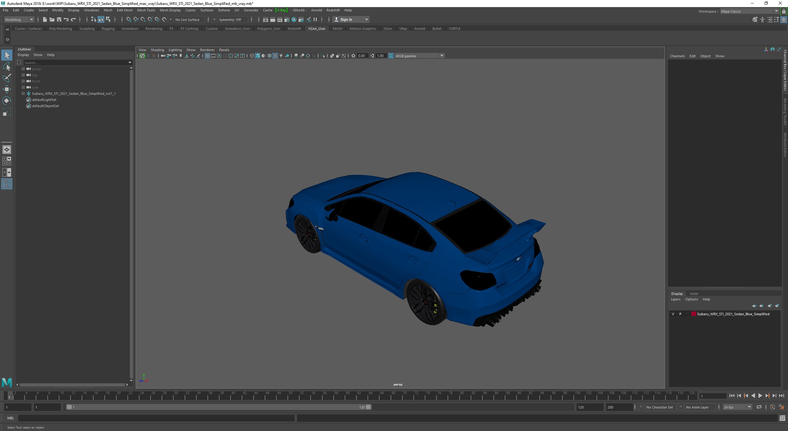 3D Subaru WRX STI 2021 Sedan Blue Simplified