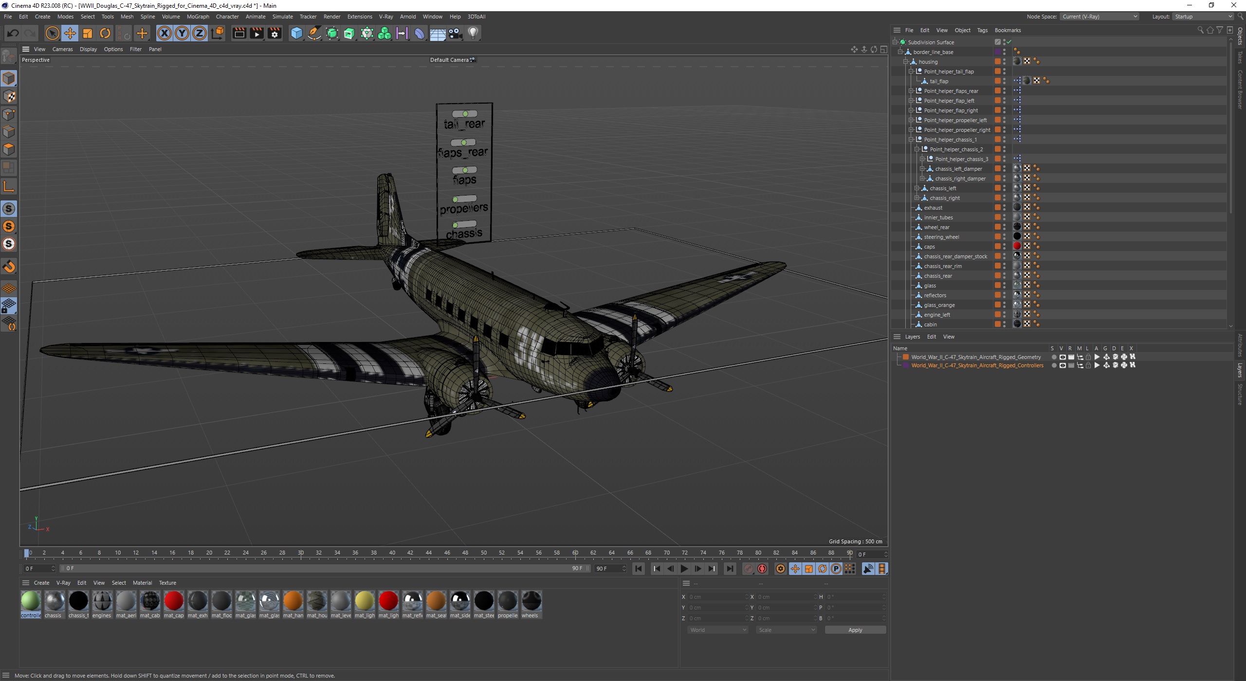 WWII Douglas C-47 Skytrain Rigged for Cinema 4D 3D